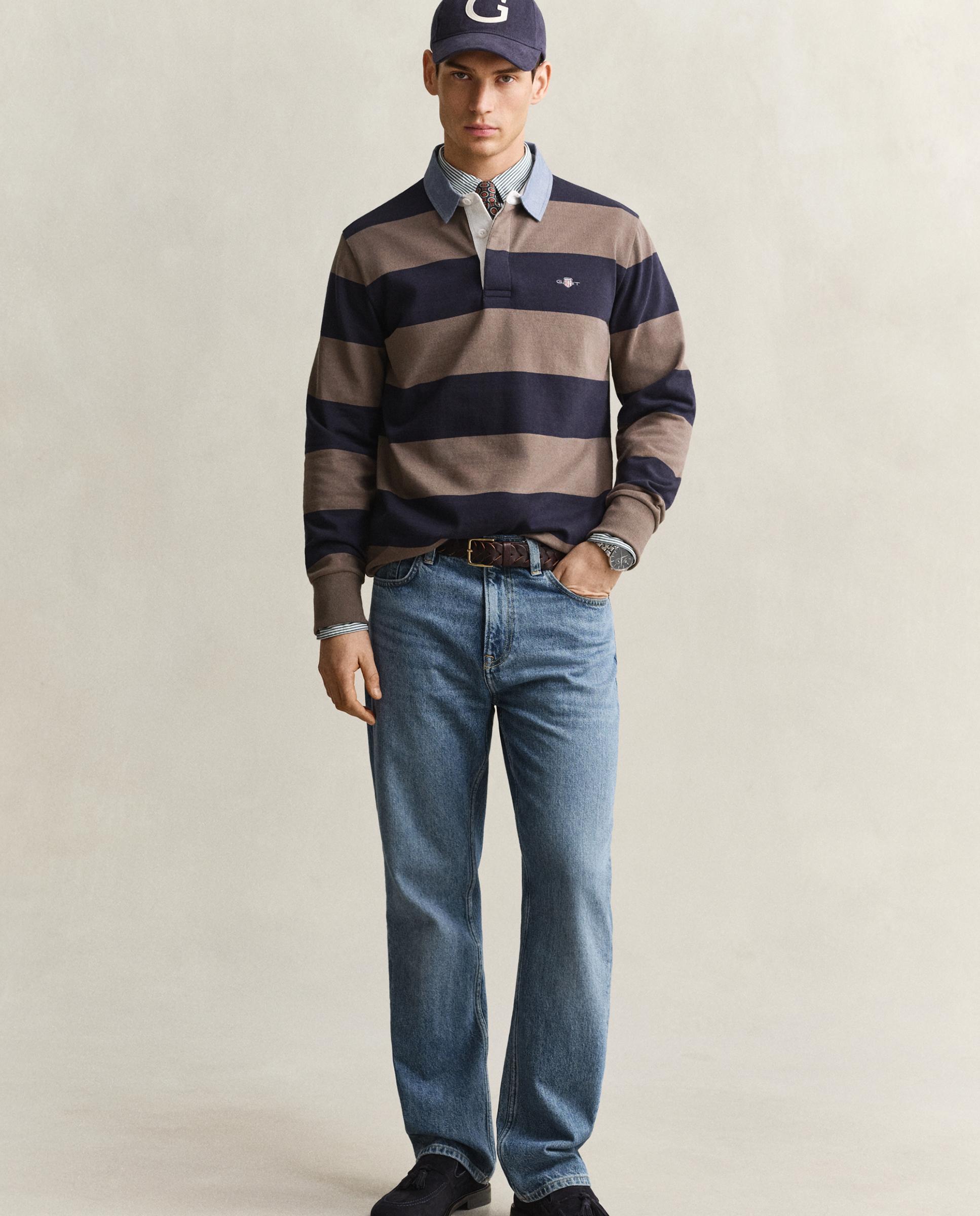 Polo de hombre de manga larga con rayas - Gant - Gris Gris-4