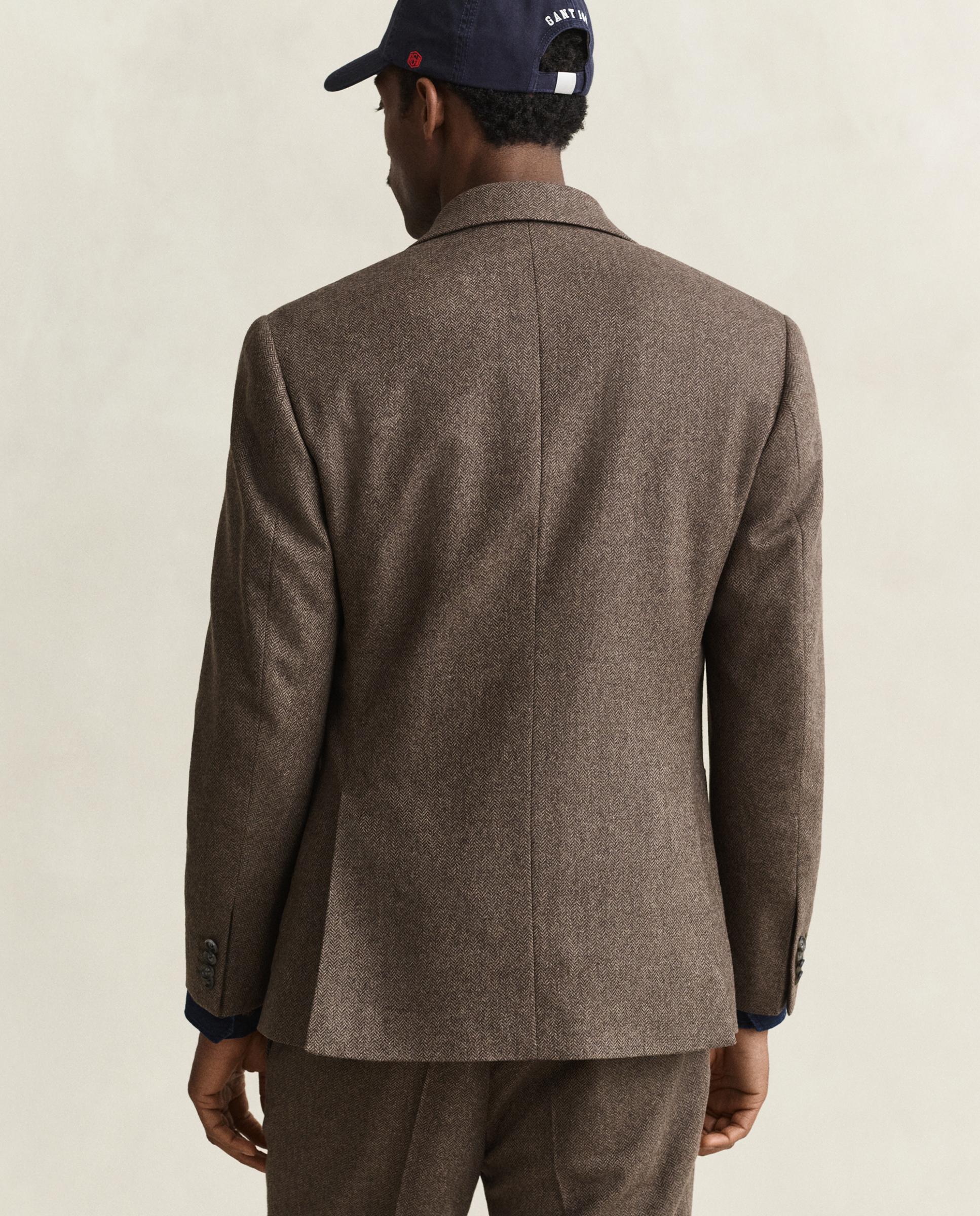 Chaqueta de traje de hombre con diseño de espiga y cierre de dos botones - Gant - Marrón Marrón-3