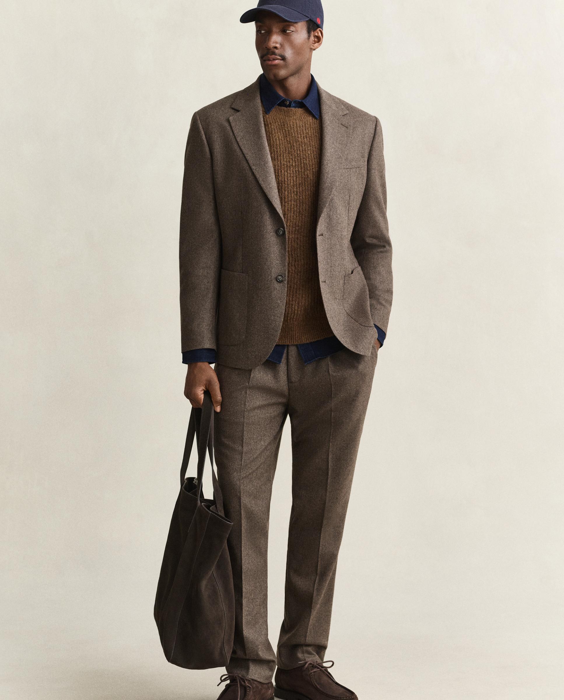 Chaqueta de traje de hombre con diseño de espiga y cierre de dos botones - Gant - Marrón Marrón-4