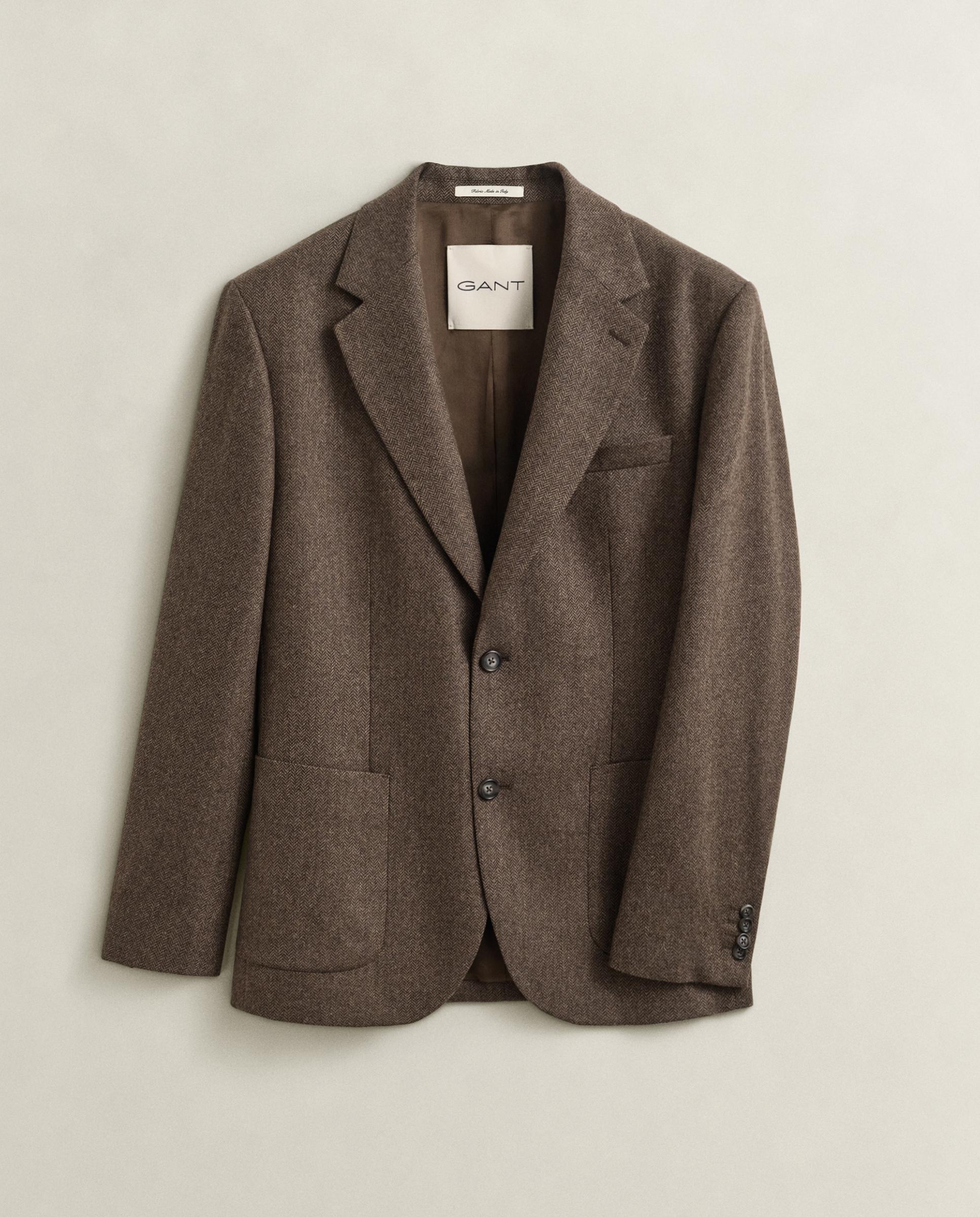 Chaqueta de traje de hombre con diseño de espiga y cierre de dos botones - Gant - Marrón Marrón-5