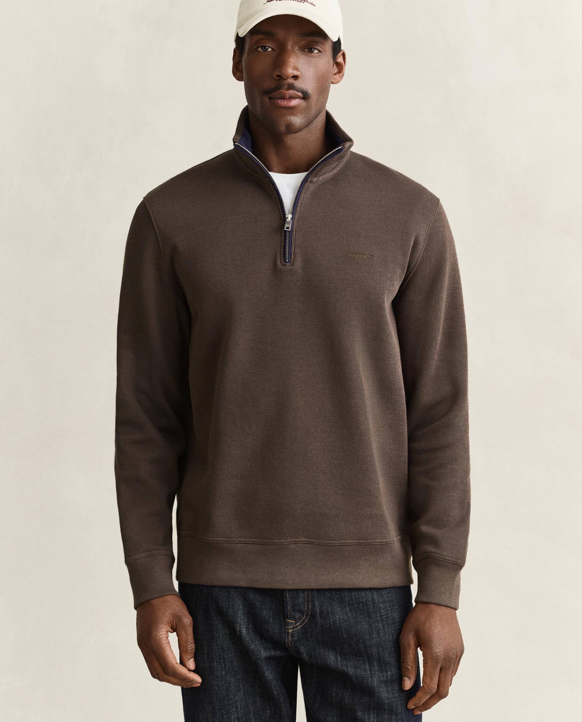 Sudadera de cremallera de hombre en algodón con cuello alto - Gant - Marrón Marrón-1