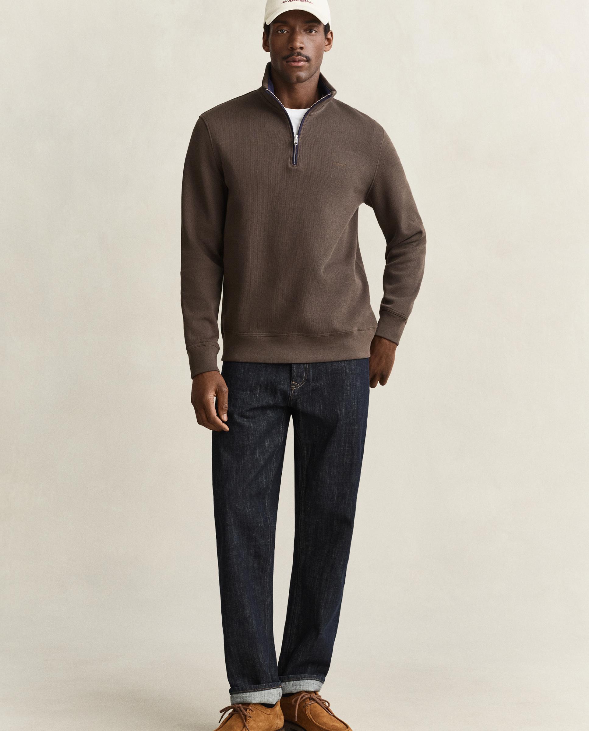 Sudadera de cremallera de hombre en algodón con cuello alto - Gant - Marrón Marrón-2
