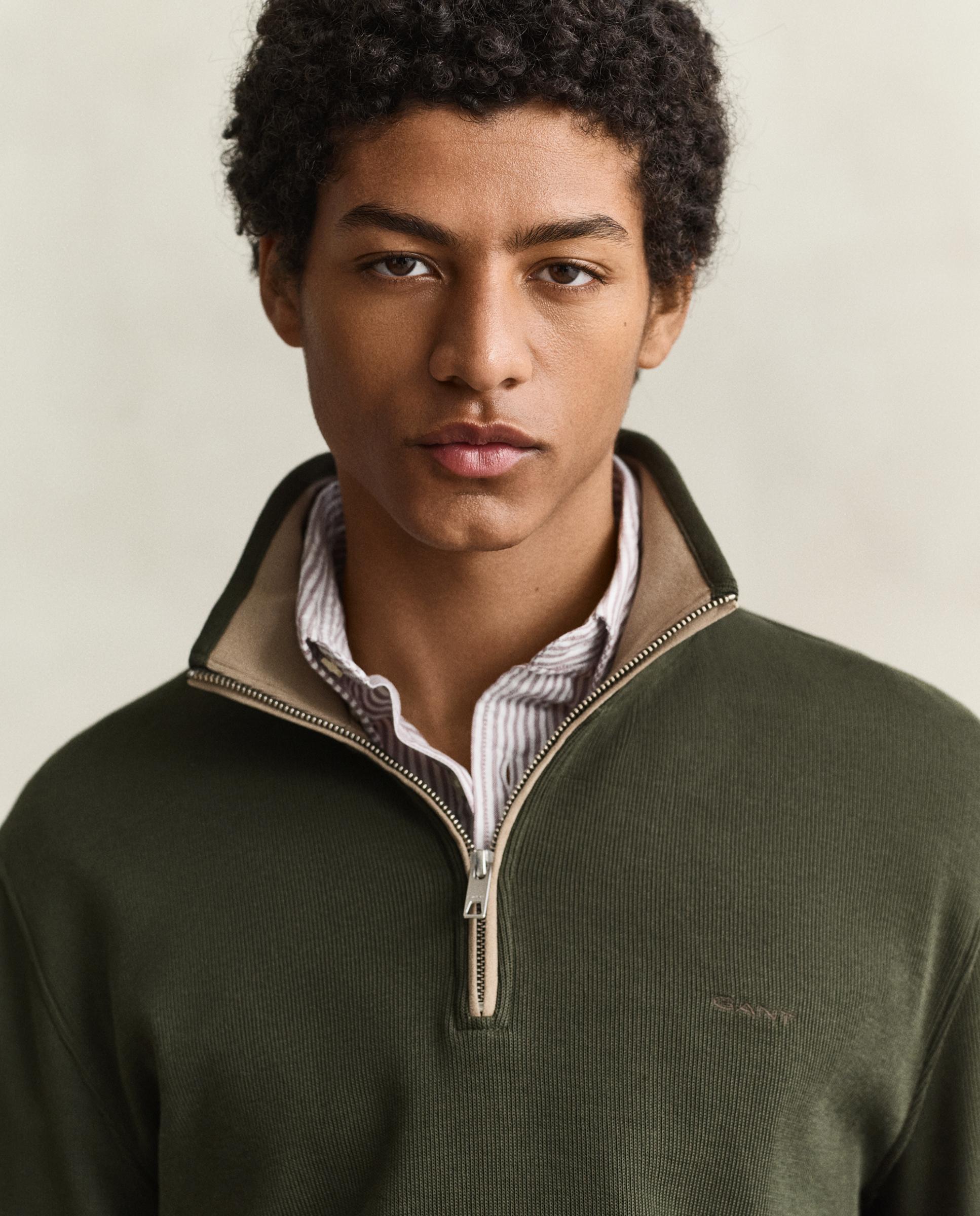 Sudadera de cremallera de hombre en algodón con cuello alto - Gant - Verde oscuro Verde oscuro-2