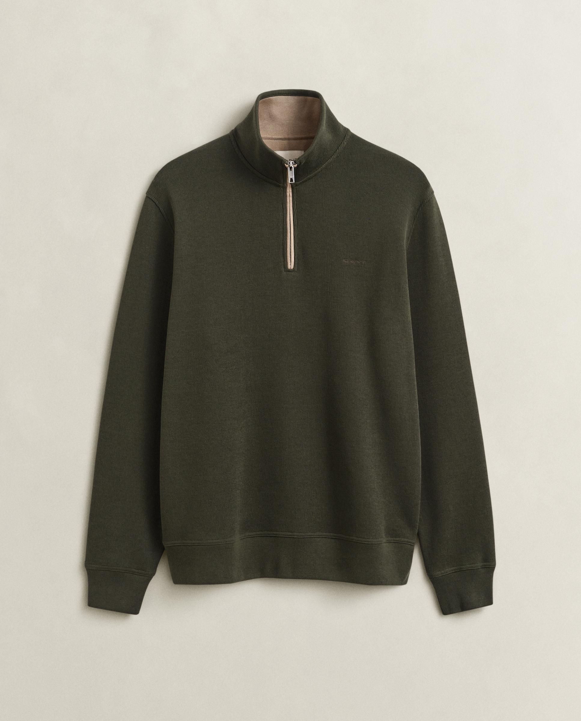 Sudadera de cremallera de hombre en algodón con cuello alto - Gant - Verde oscuro Verde oscuro-5