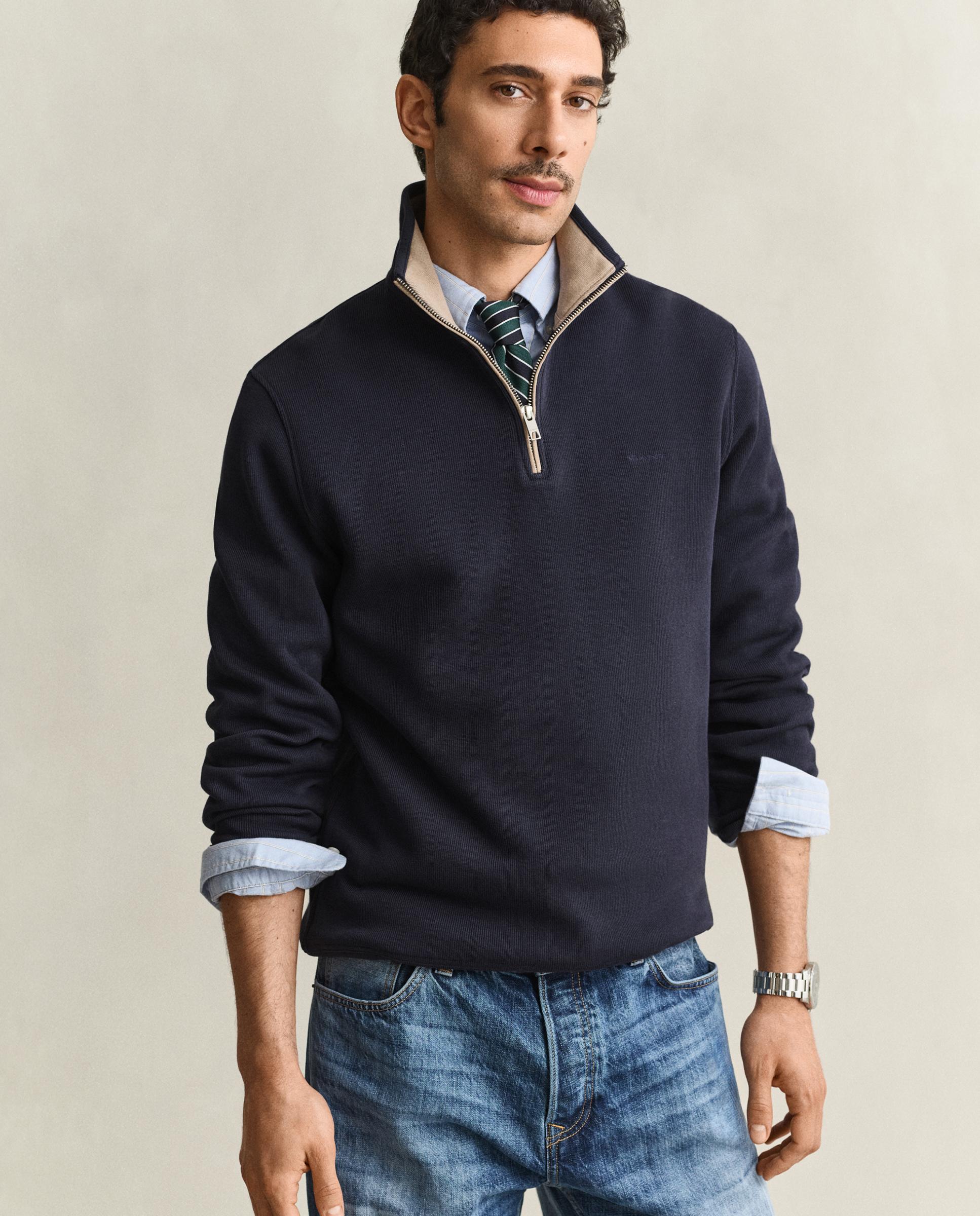 Sudadera de cremallera de hombre en algodón con cuello alto - Gant - Azul oscuro Azul oscuro-1