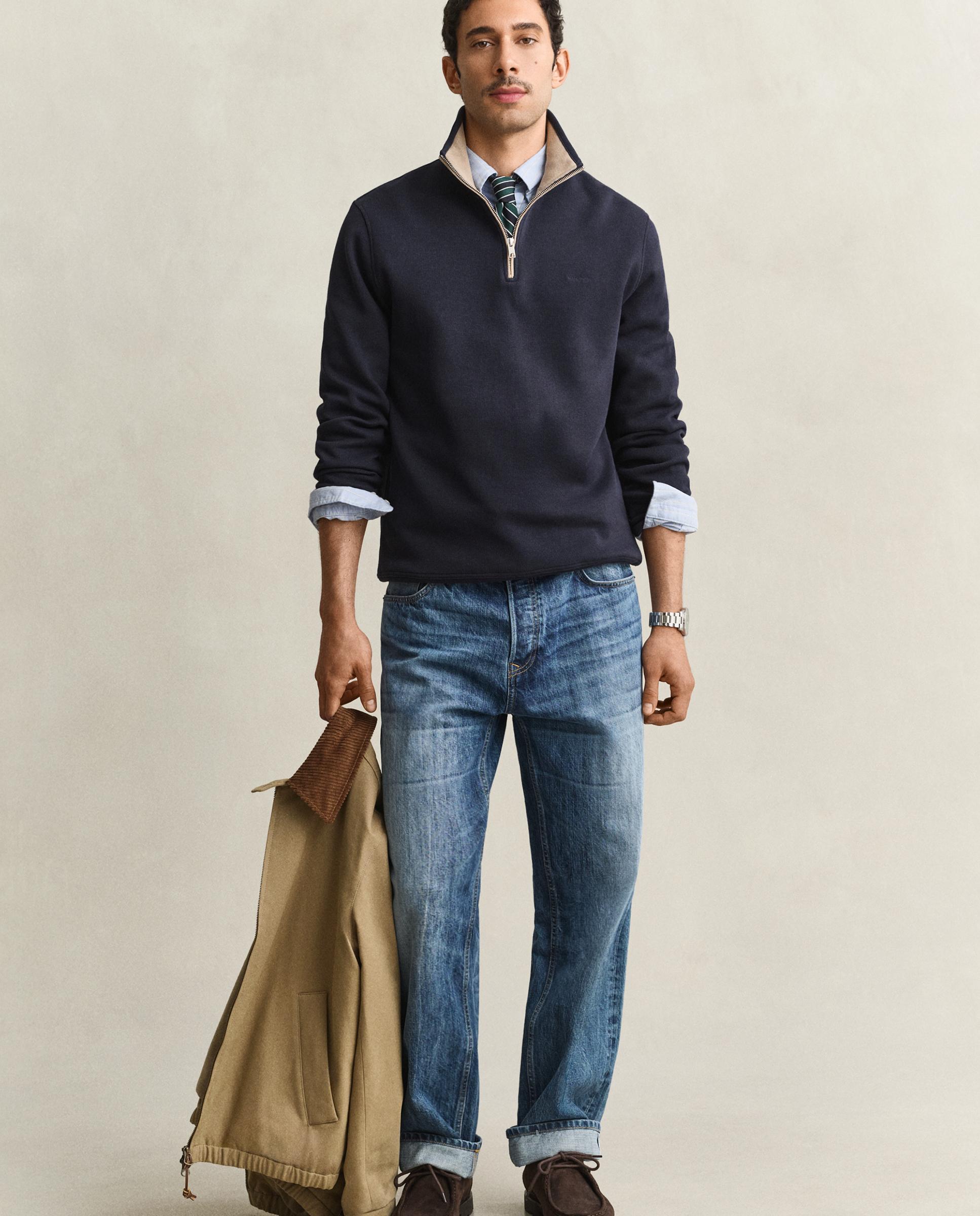 Sudadera de cremallera de hombre en algodón con cuello alto - Gant - Azul oscuro Azul oscuro-2
