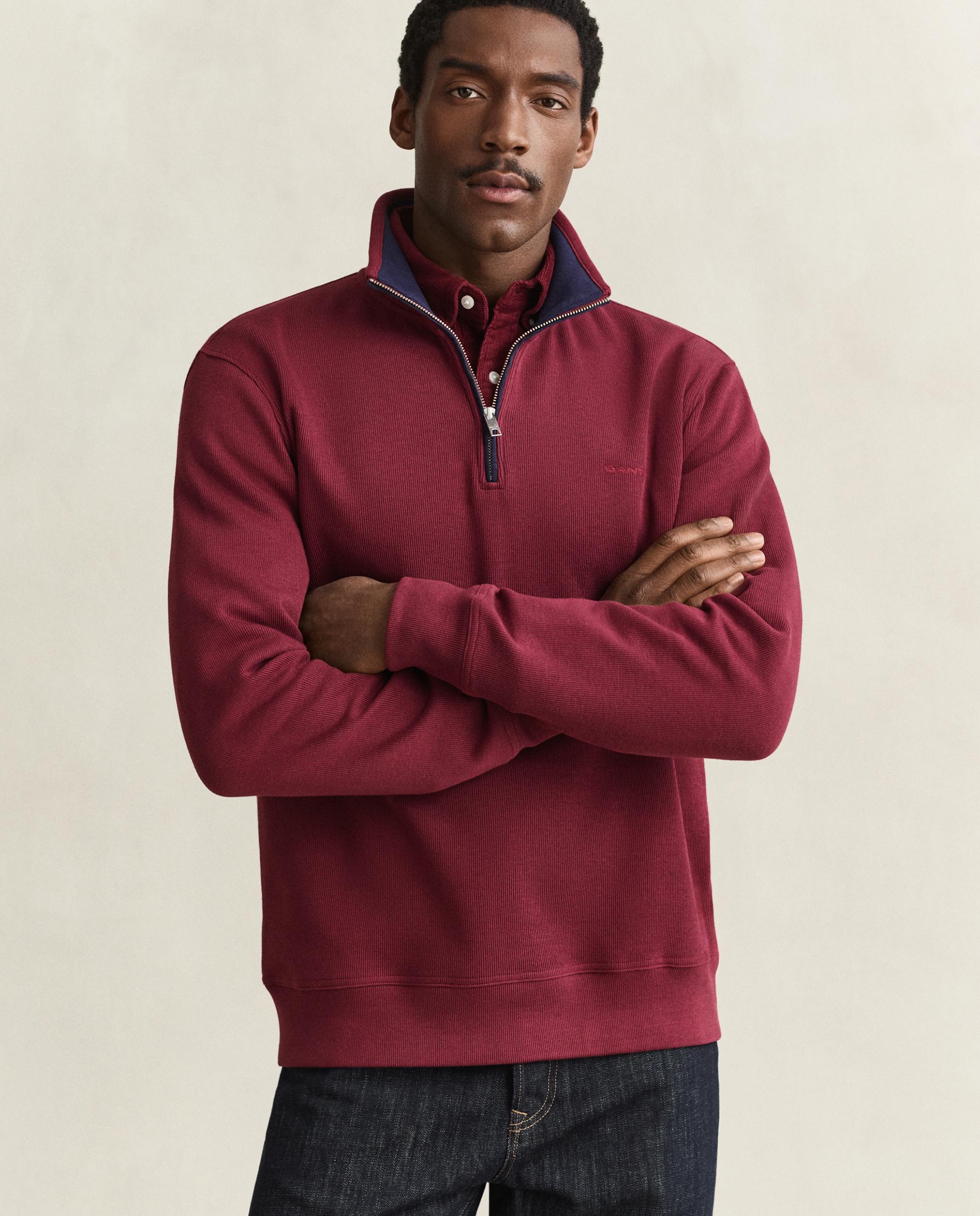 Imagen 0 de Sudadera de cremallera de hombre en algodón con cuello alto Rojo