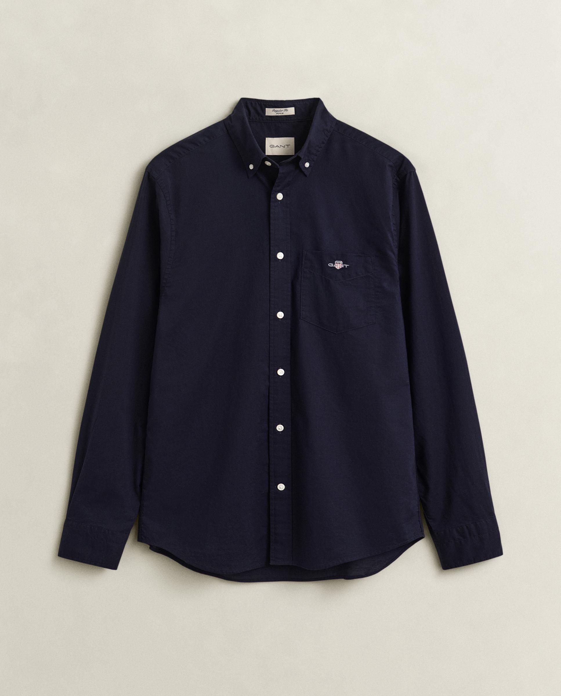 Camisa de hombre lisa de manga larga y corte regular - Gant - Azul oscuro Azul oscuro-5