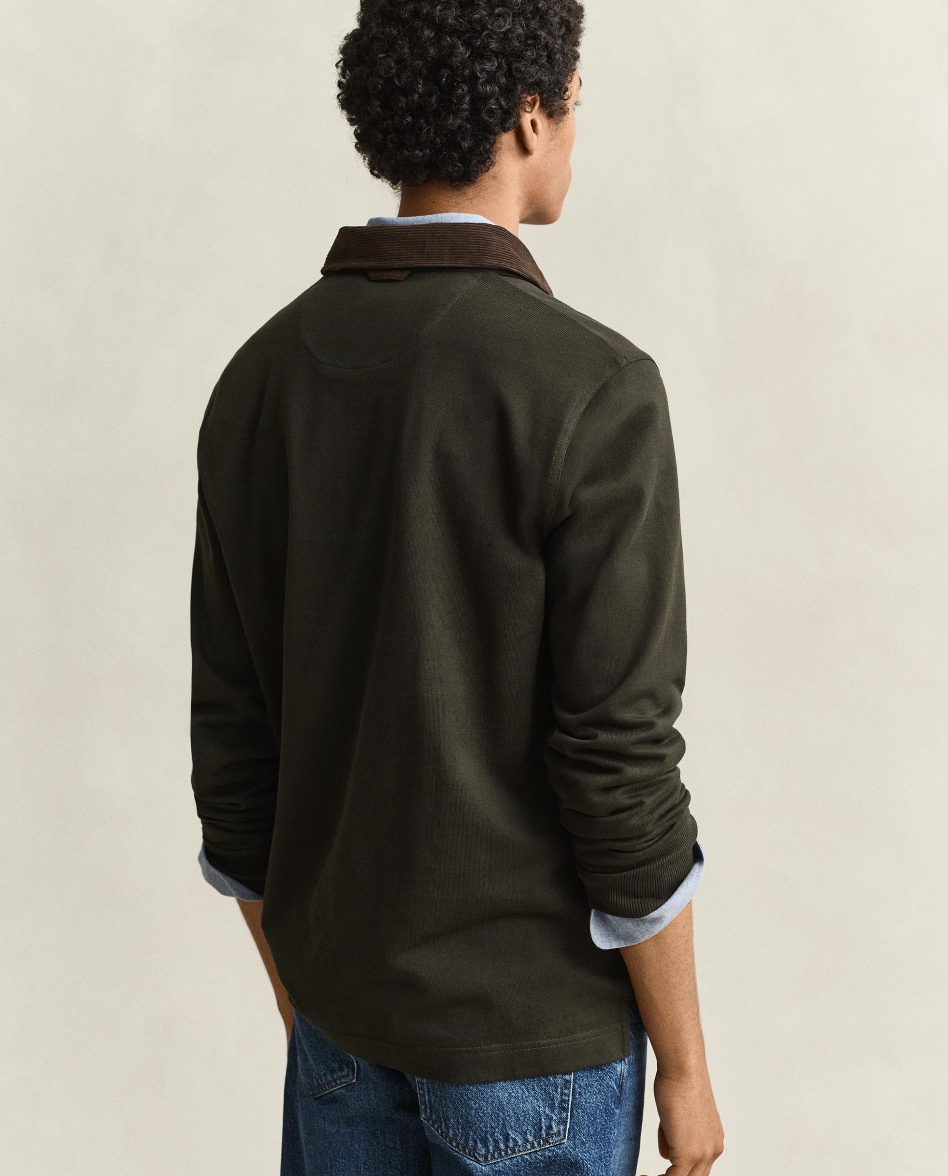 Polo de manga larga de hombre con insignia en pecho y cuello a contraste - Gant - Verde oscuro Verde oscuro-3