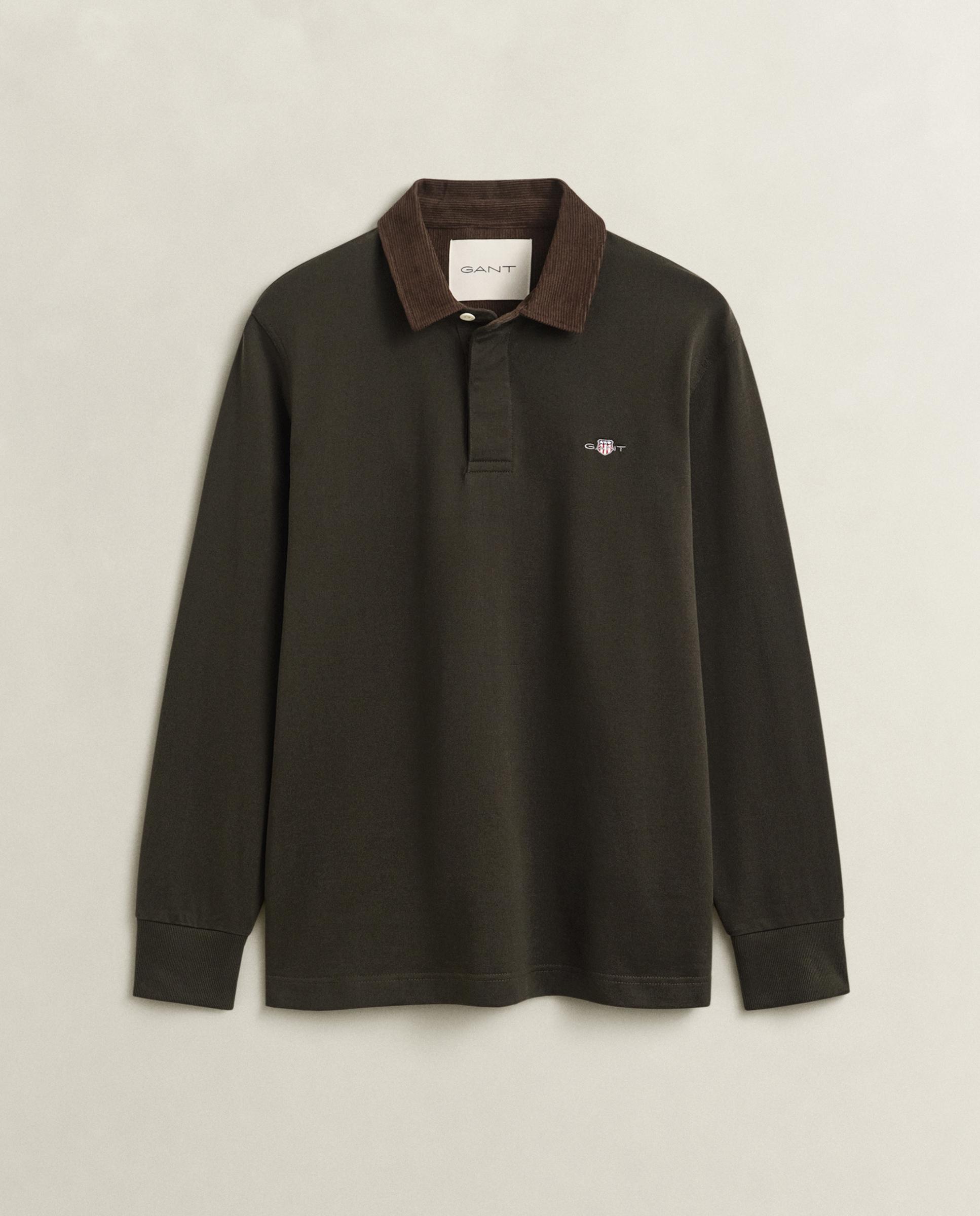 Polo de manga larga de hombre con insignia en pecho y cuello a contraste - Gant - Verde oscuro Verde oscuro-6