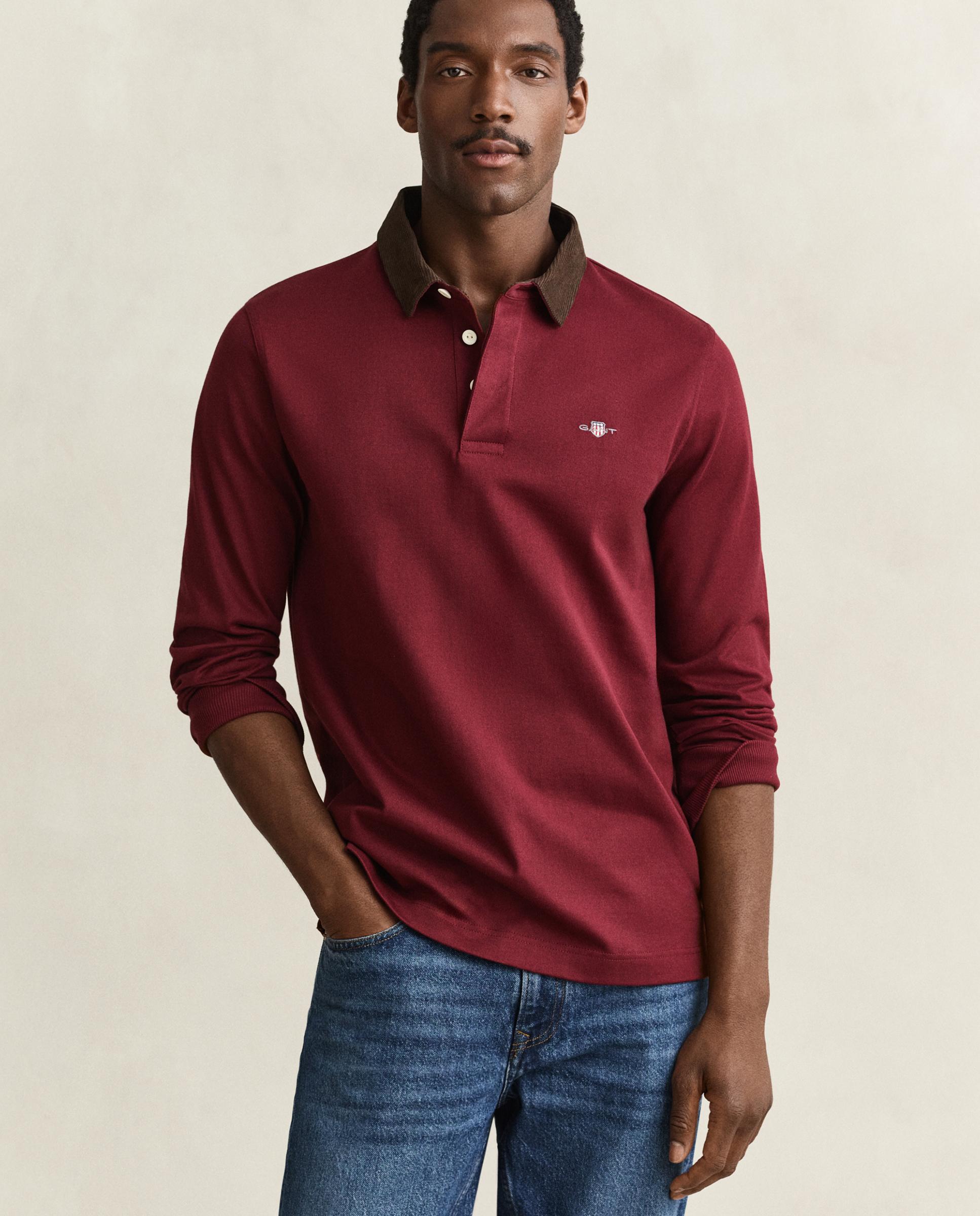 Imagen 0 de Polo de manga larga de hombre con insignia en pecho y cuello a contraste Rojo