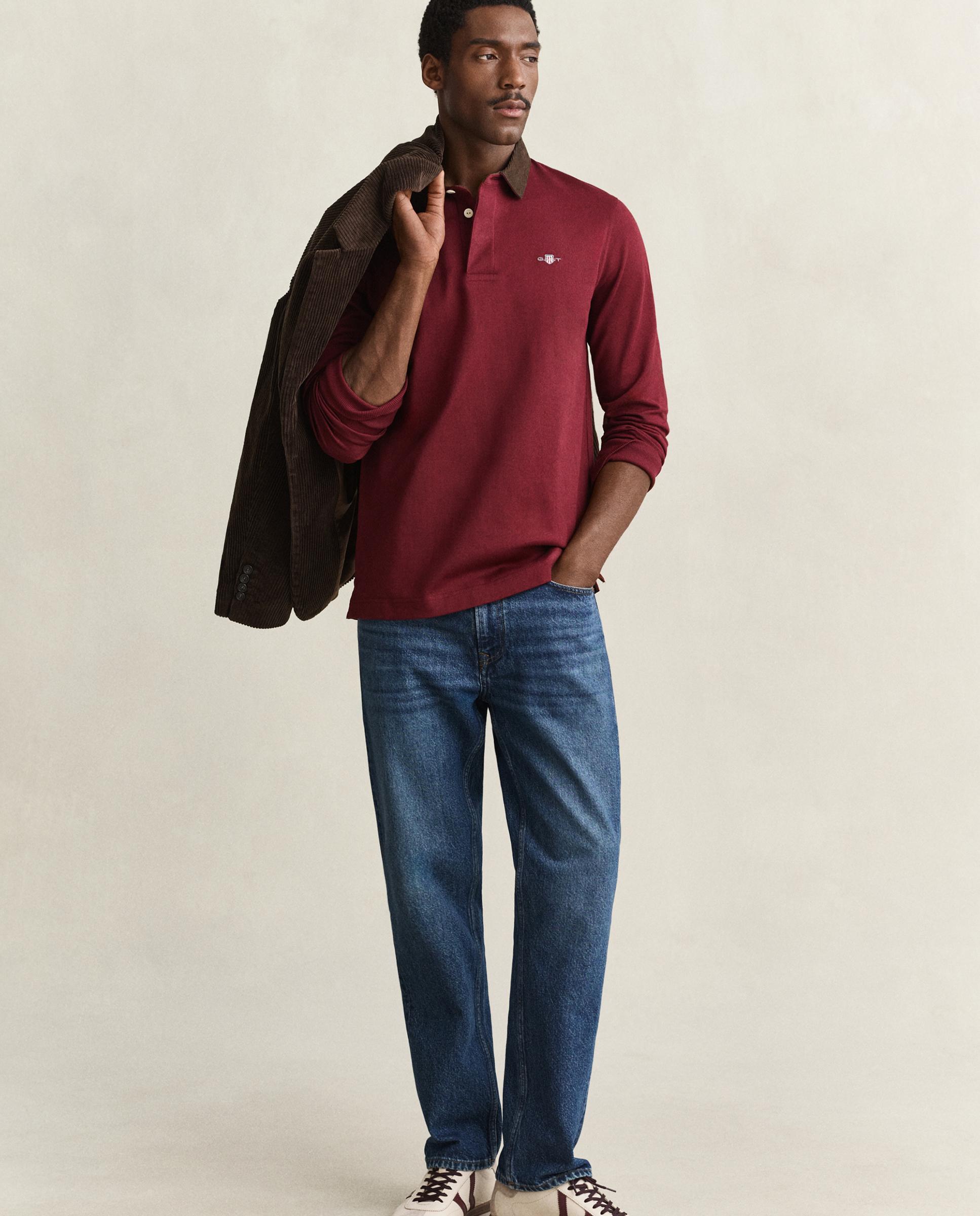 Polo de manga larga de hombre con insignia en pecho y cuello a contraste - Gant - Rojo Rojo-2