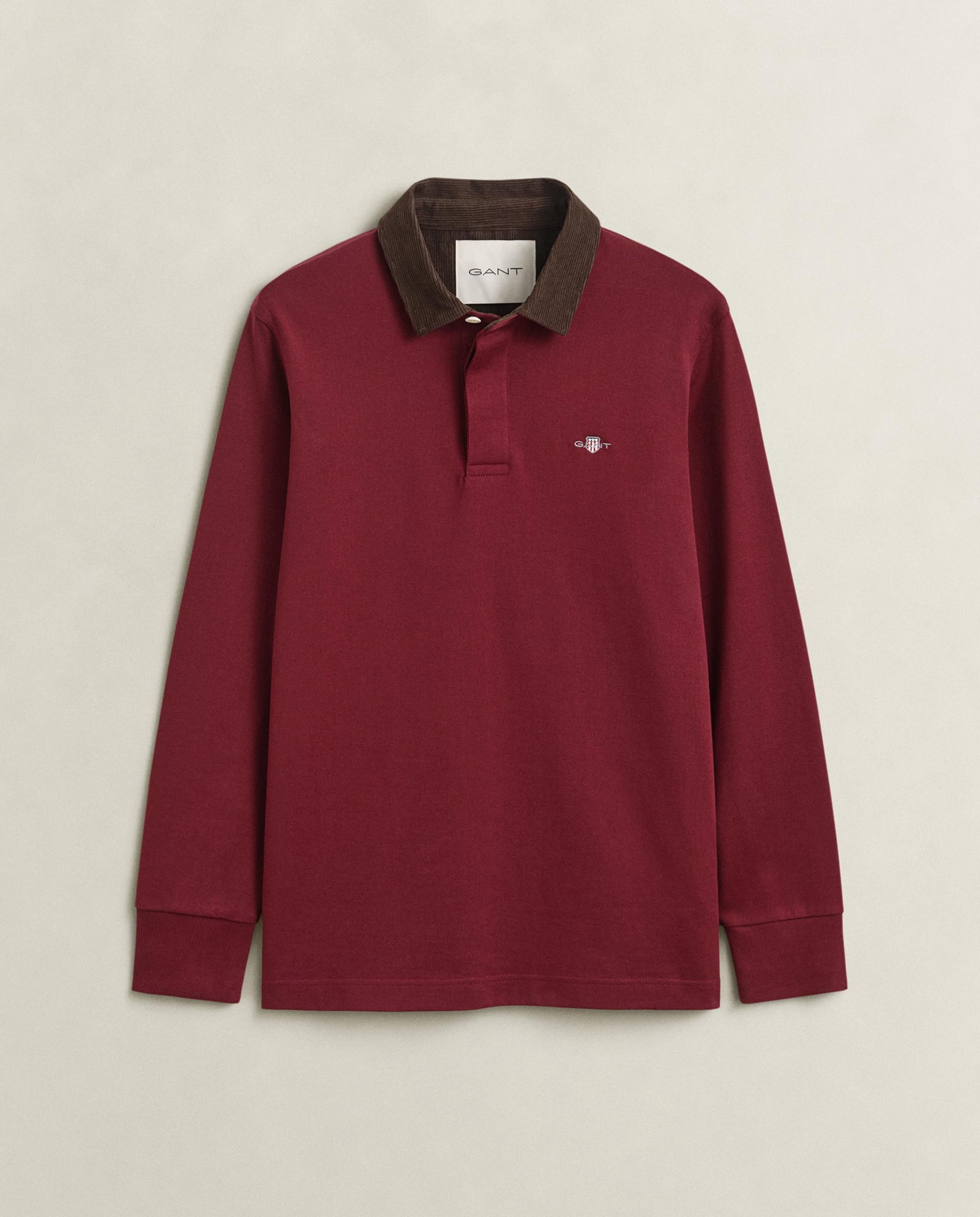 Polo de manga larga de hombre con insignia en pecho y cuello a contraste - Gant - Rojo Rojo-4