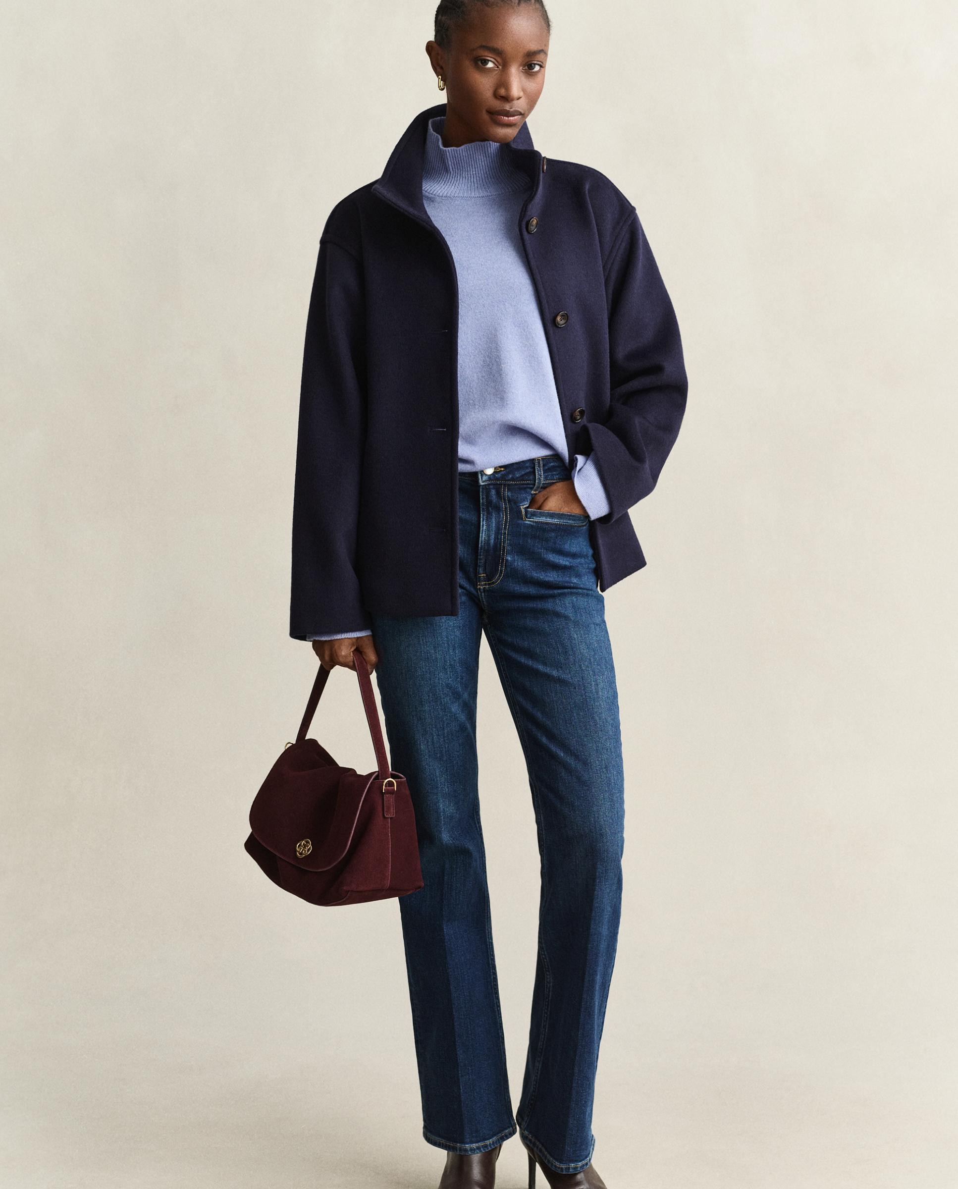 Abrigo de paño de mujer corte holgado con bolsillo de ribete - Gant - Azul Azul-3