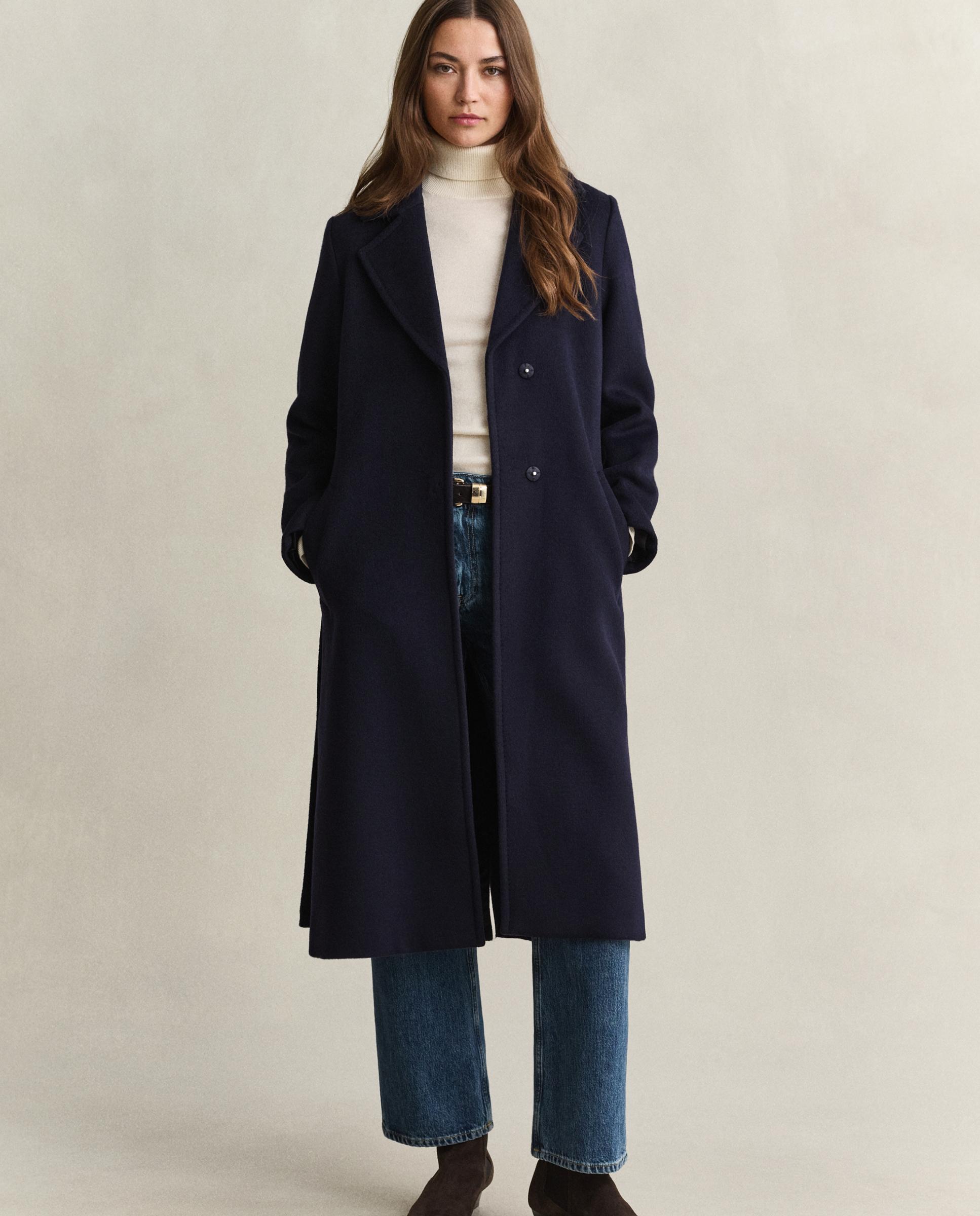 Abrigo de paño de mujer de lana con cinturón - Gant - Azul Azul-1