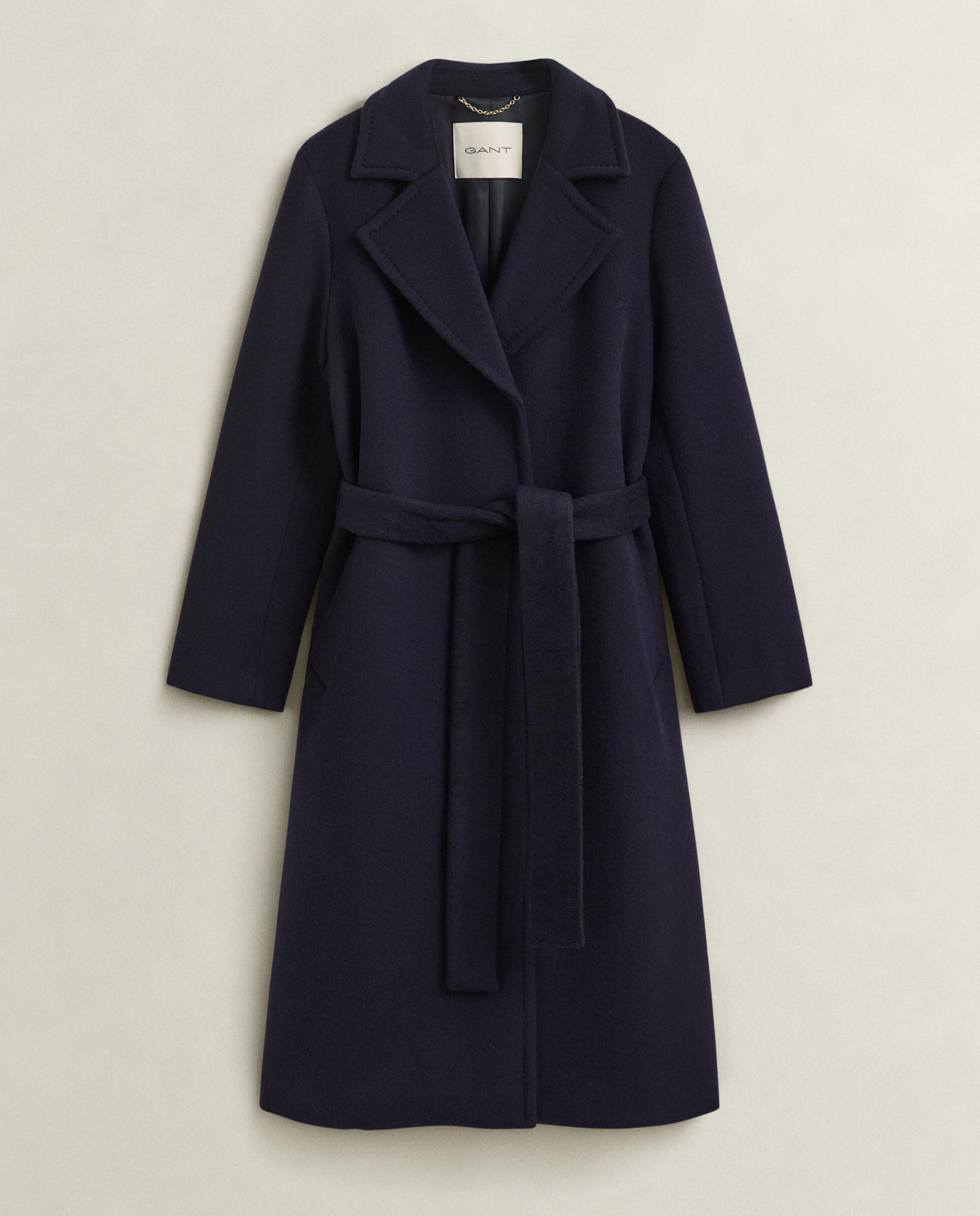 Abrigo de paño de mujer de lana con cinturón - Gant - Azul Azul-3
