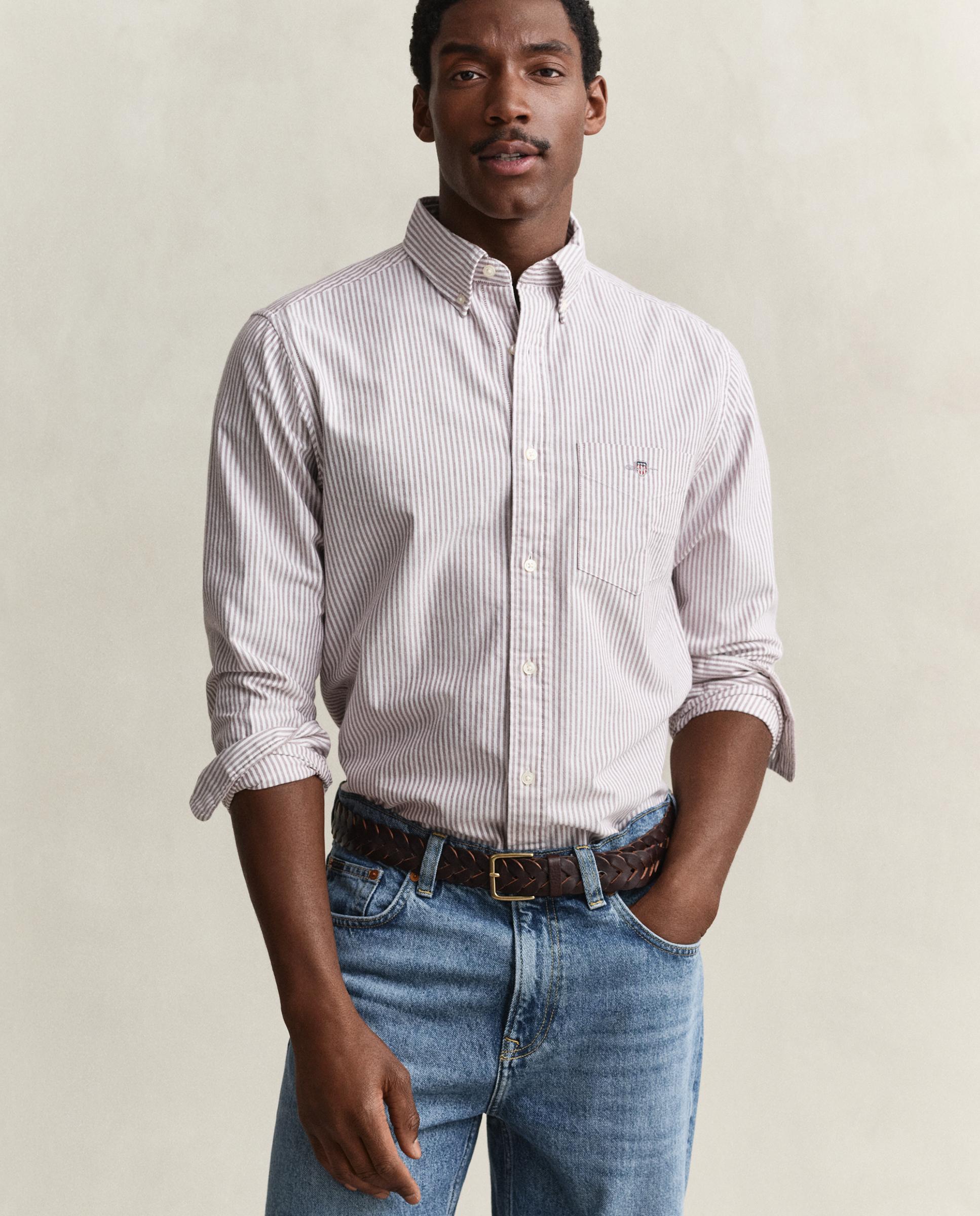 Camisa oxford de hombre de rayas con bolsillo en el pecho - Gant - Granate Granate-1