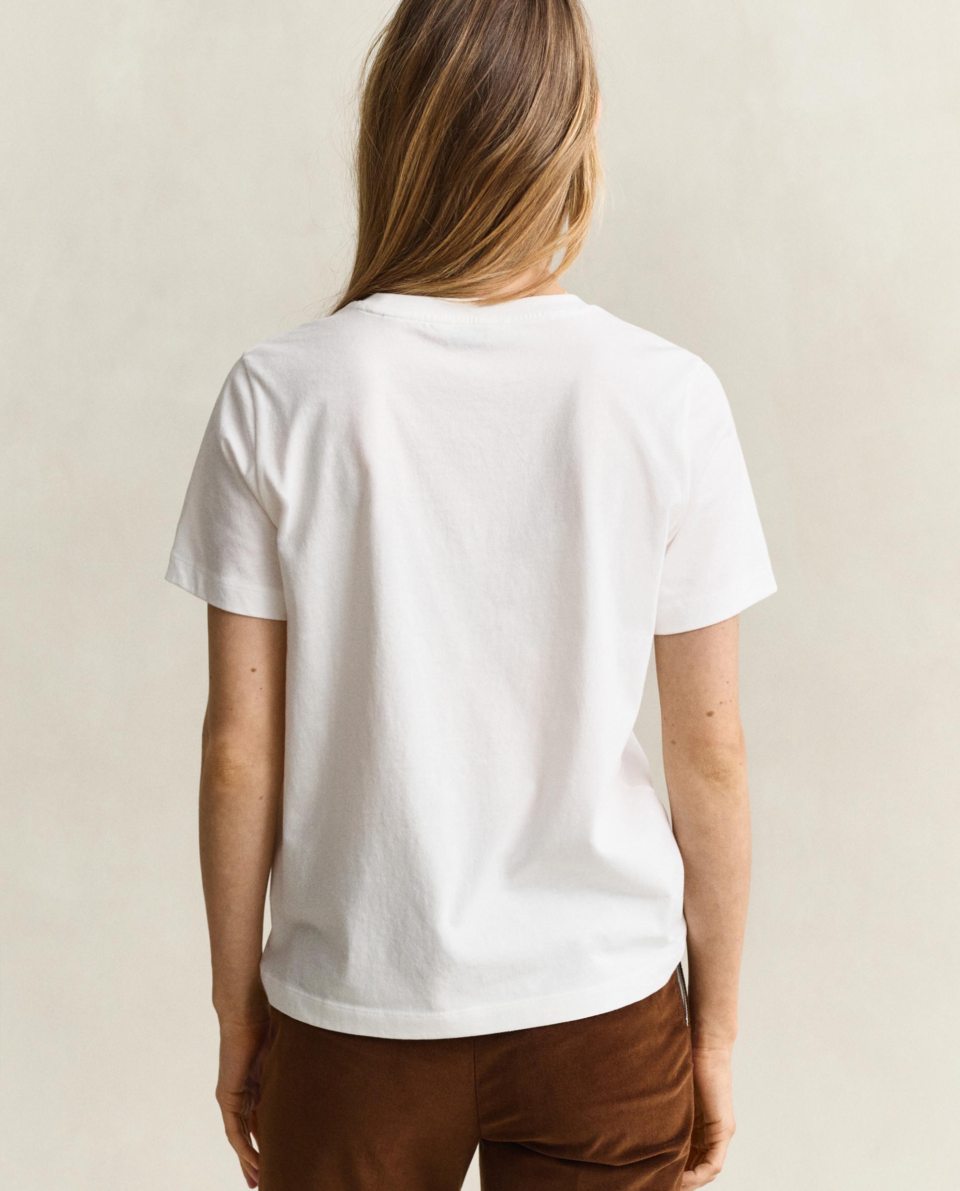 Camiseta de mujer de manga corta y bordado a tono en pecho - Gant - Blanco Blanco-2