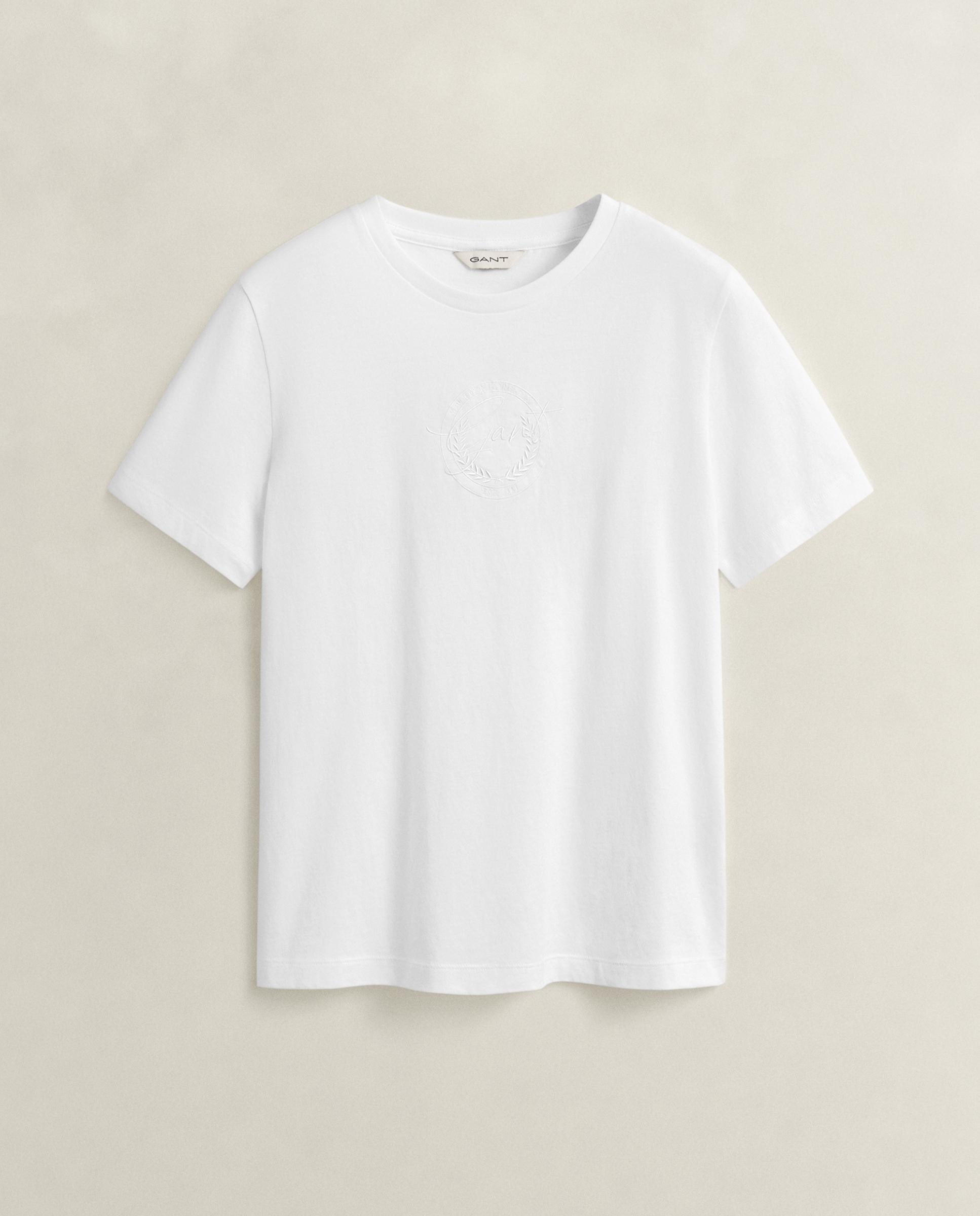 Camiseta de mujer de manga corta y bordado a tono en pecho - Gant - Blanco Blanco-4