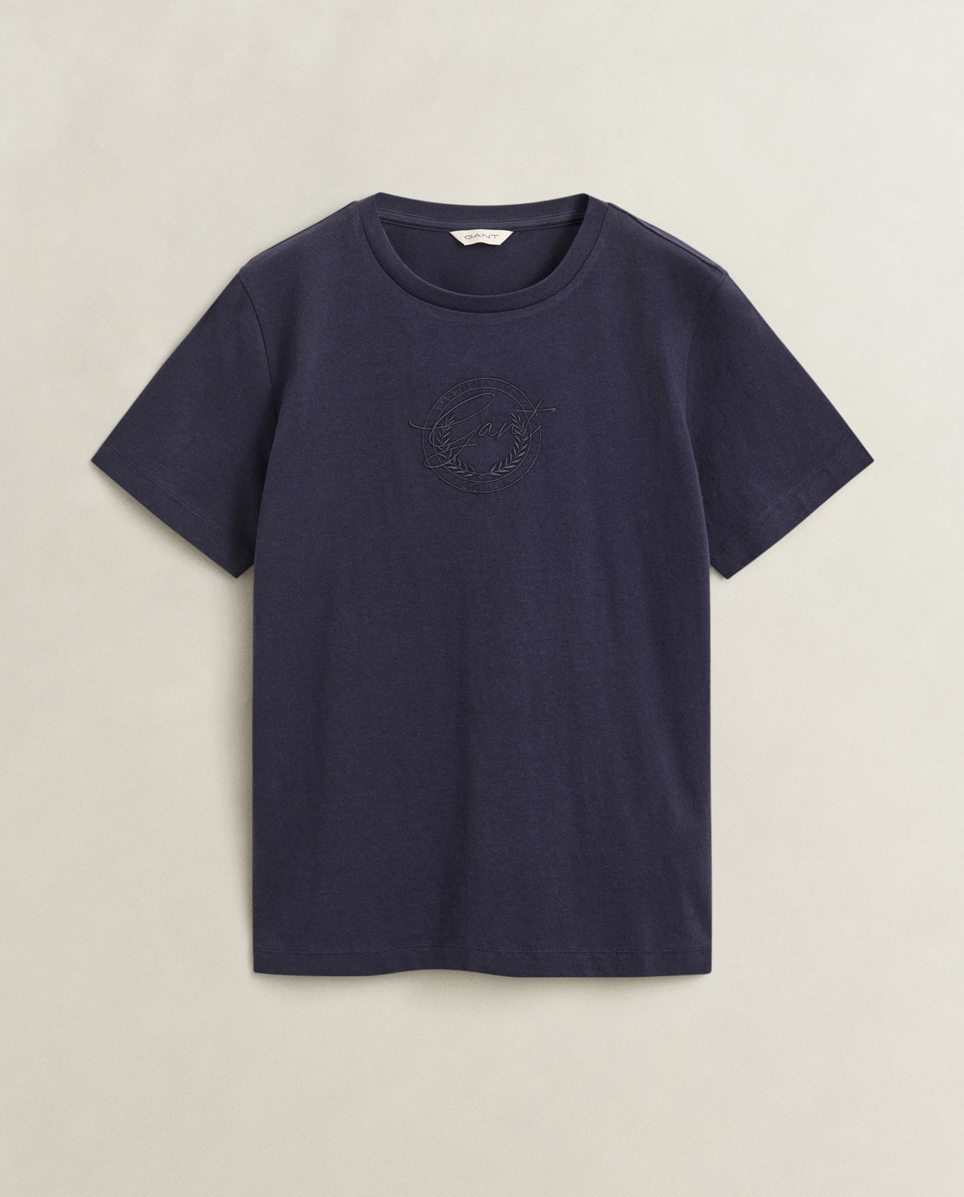 Camiseta de mujer de manga corta y bordado a tono en pecho - Gant - Azul Azul-1