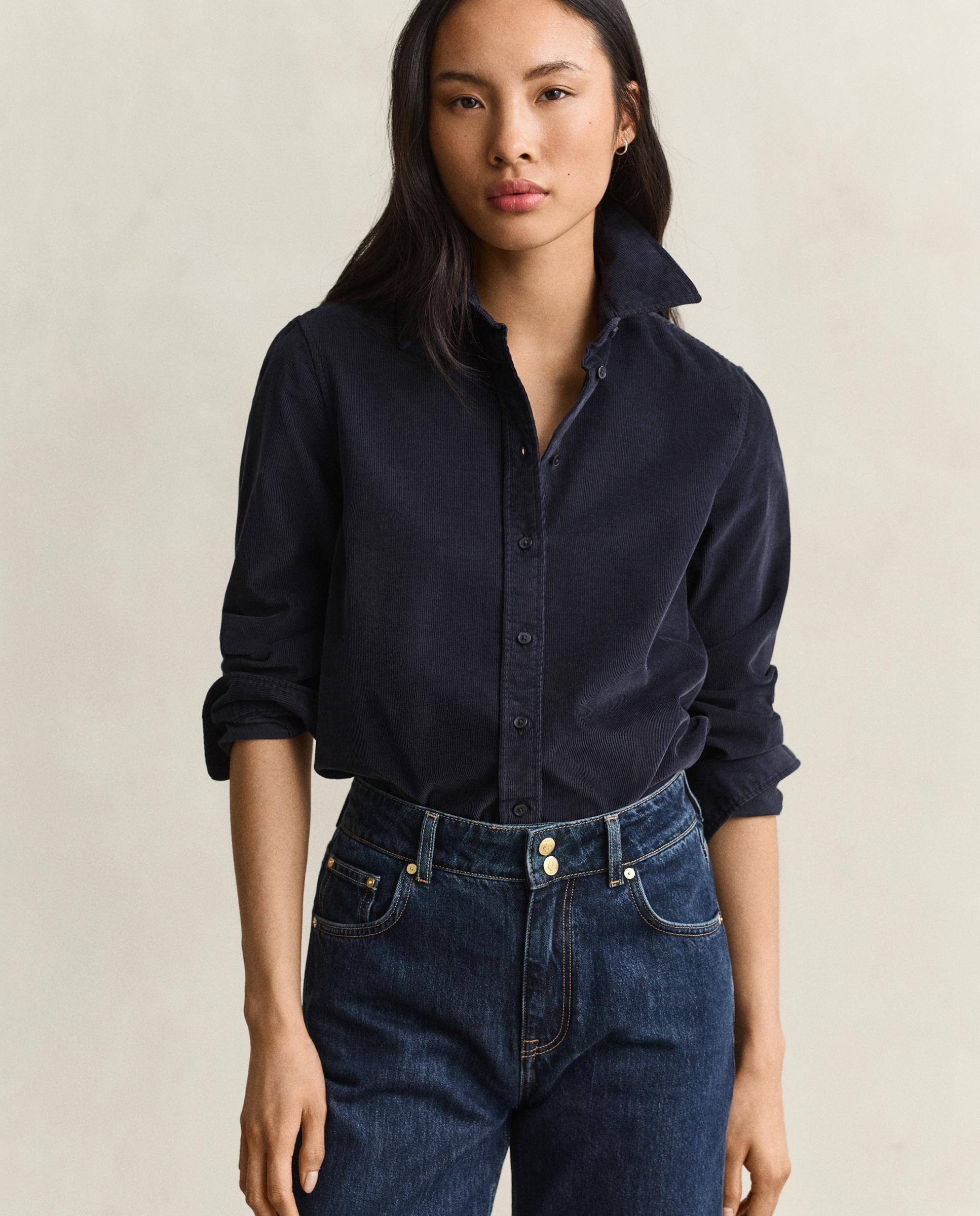 Imagen 0 de Camisa de mujer de corte regular de pana Azul oscuro