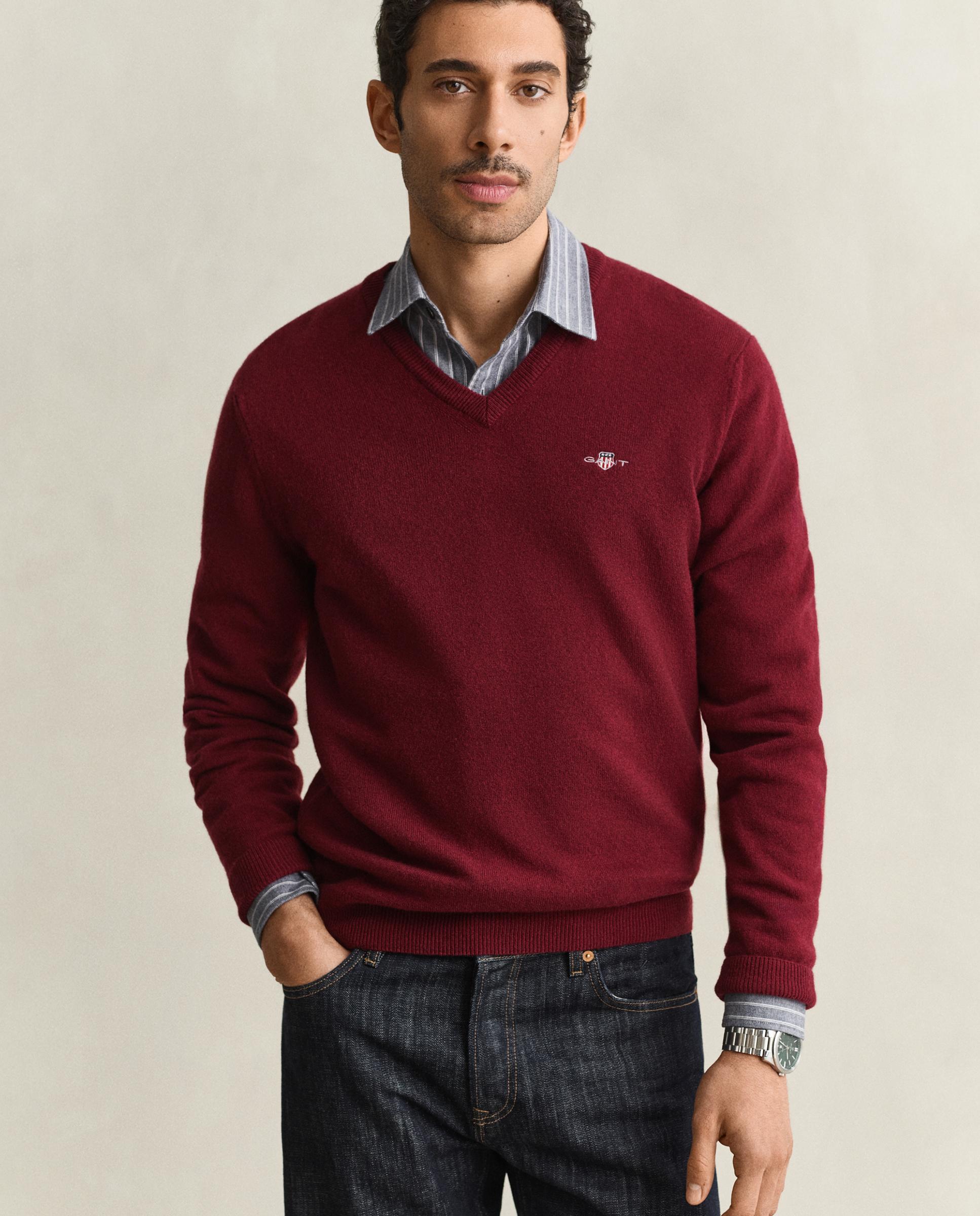 Jersey de hombre en lana con cuello de pico - Gant - Rojo Rojo-1