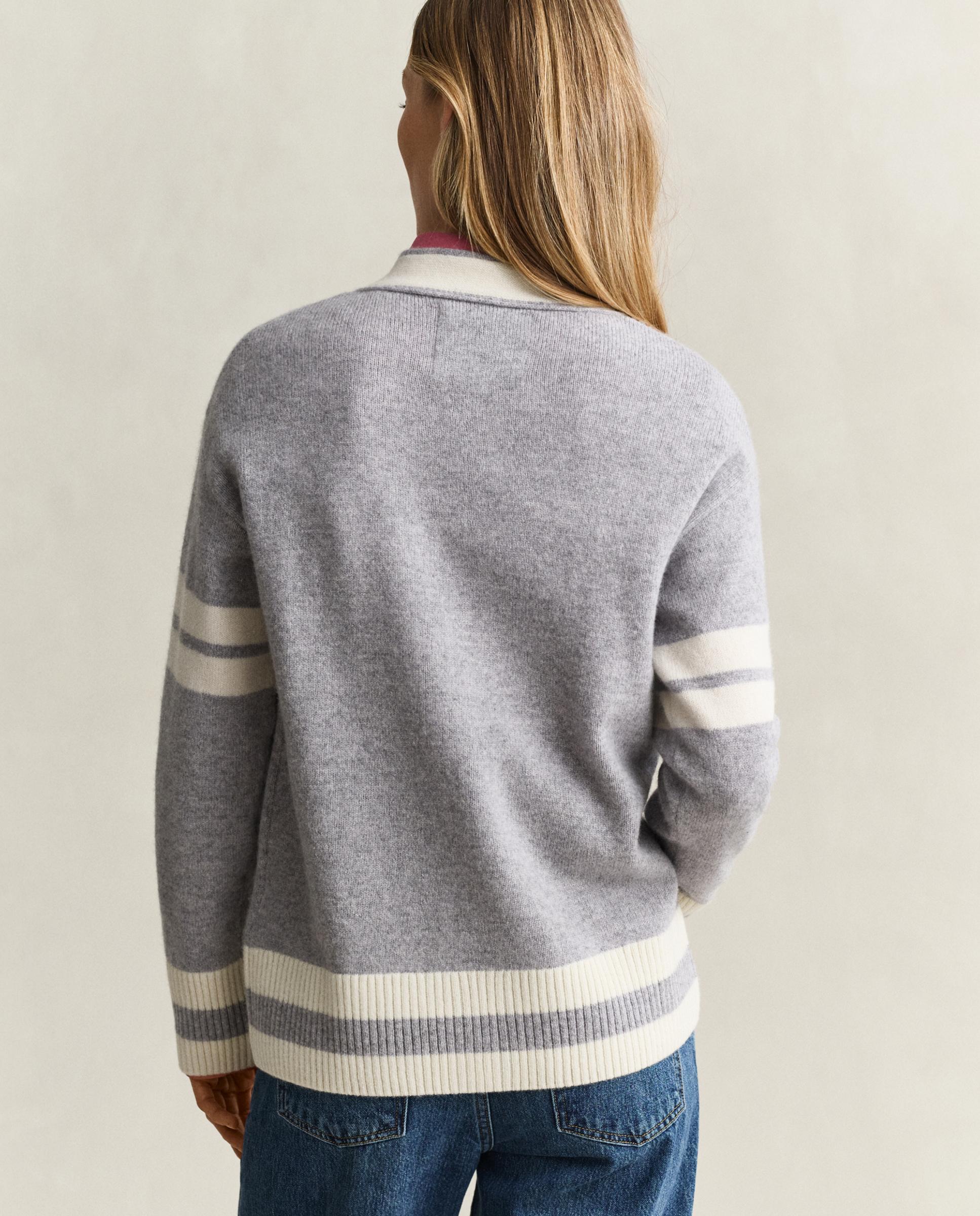 Cárdigan de mujer cuello en pico con logo en pecho - Gant - Gris Gris-2