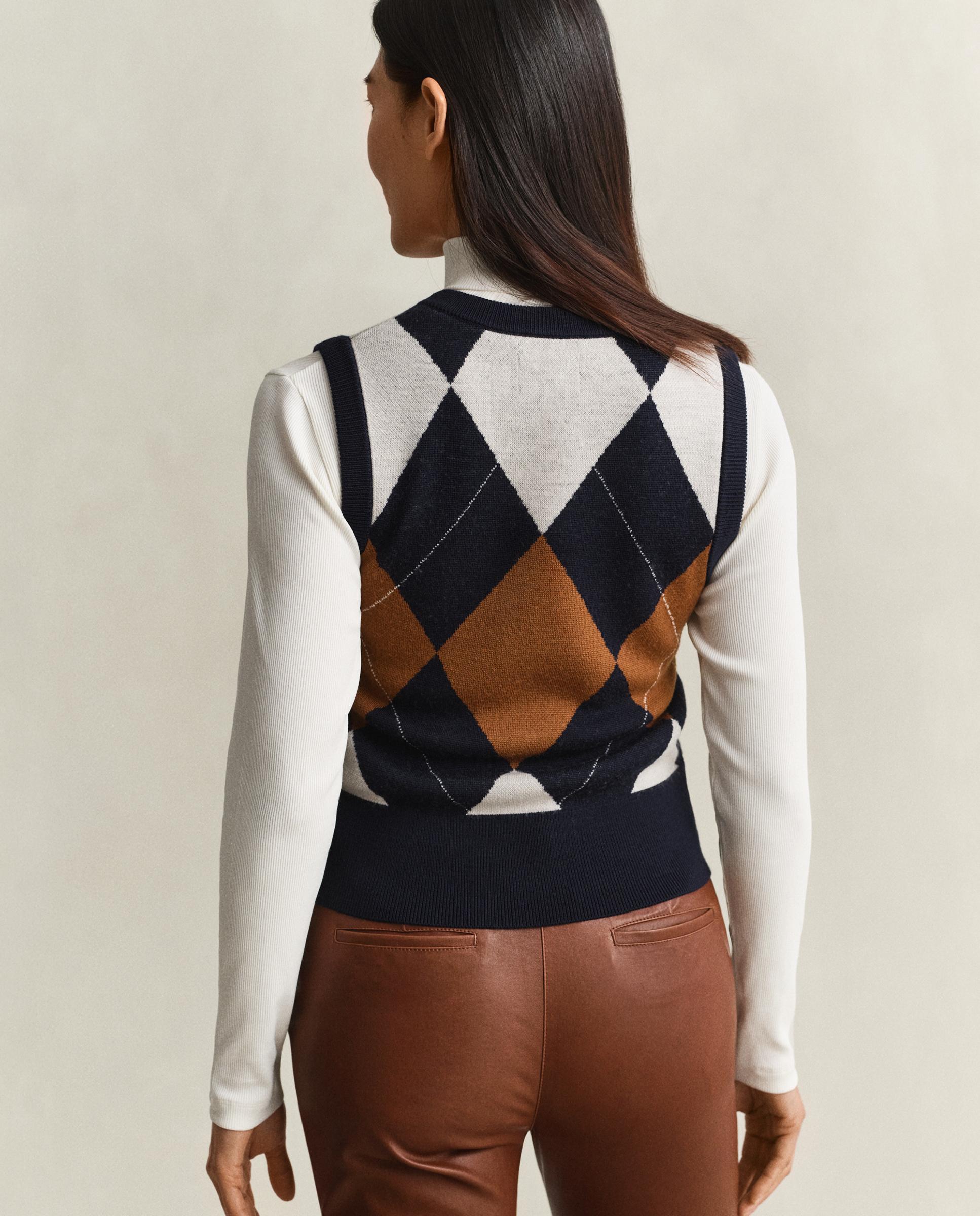 Chaleco de punto de mujer con cuello en pico y rombos - Gant - Roble / Blanco / Azul Roble / Blanco / Azul-2
