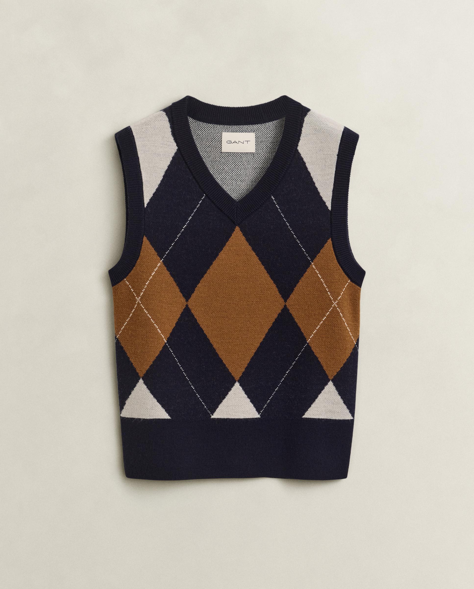 Chaleco de punto de mujer con cuello en pico y rombos - Gant - Roble / Blanco / Azul Roble / Blanco / Azul-4