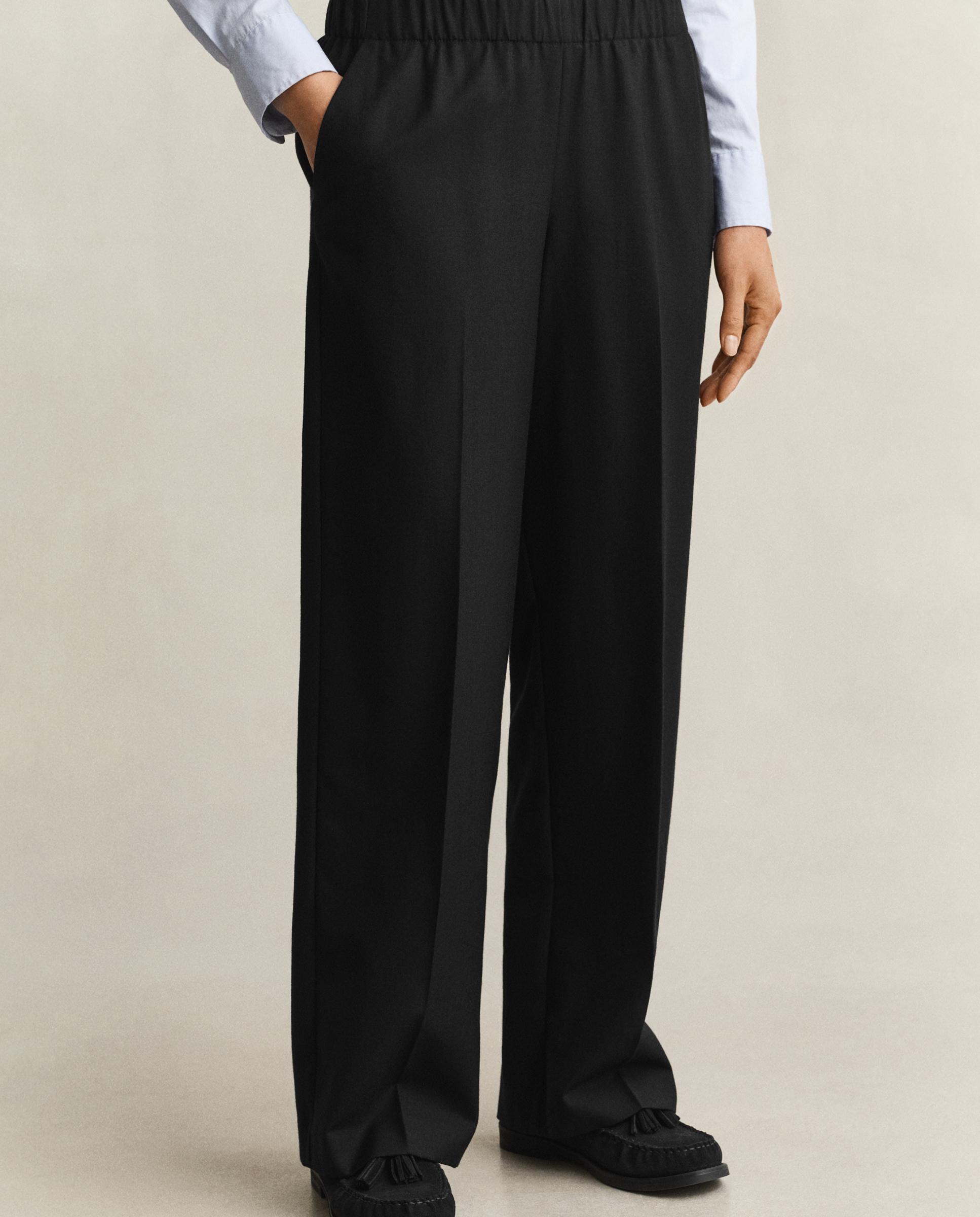 Pantalones anchos de mujer de cintura elástica y bolsillos laterales - Gant - Negro Negro-2