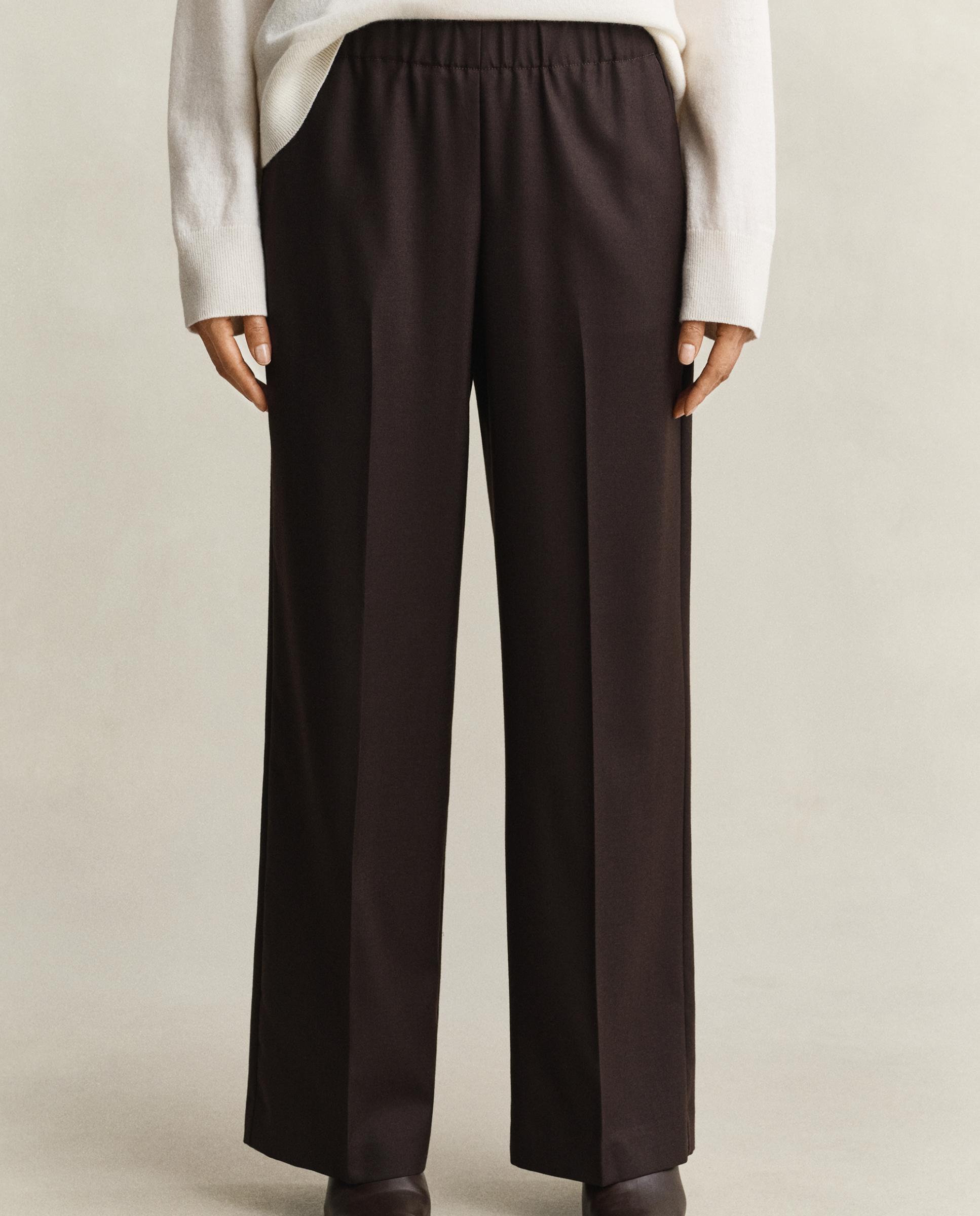 Pantalones anchos de mujer de cintura elástica y bolsillos laterales - Gant - Marrón Marrón-2