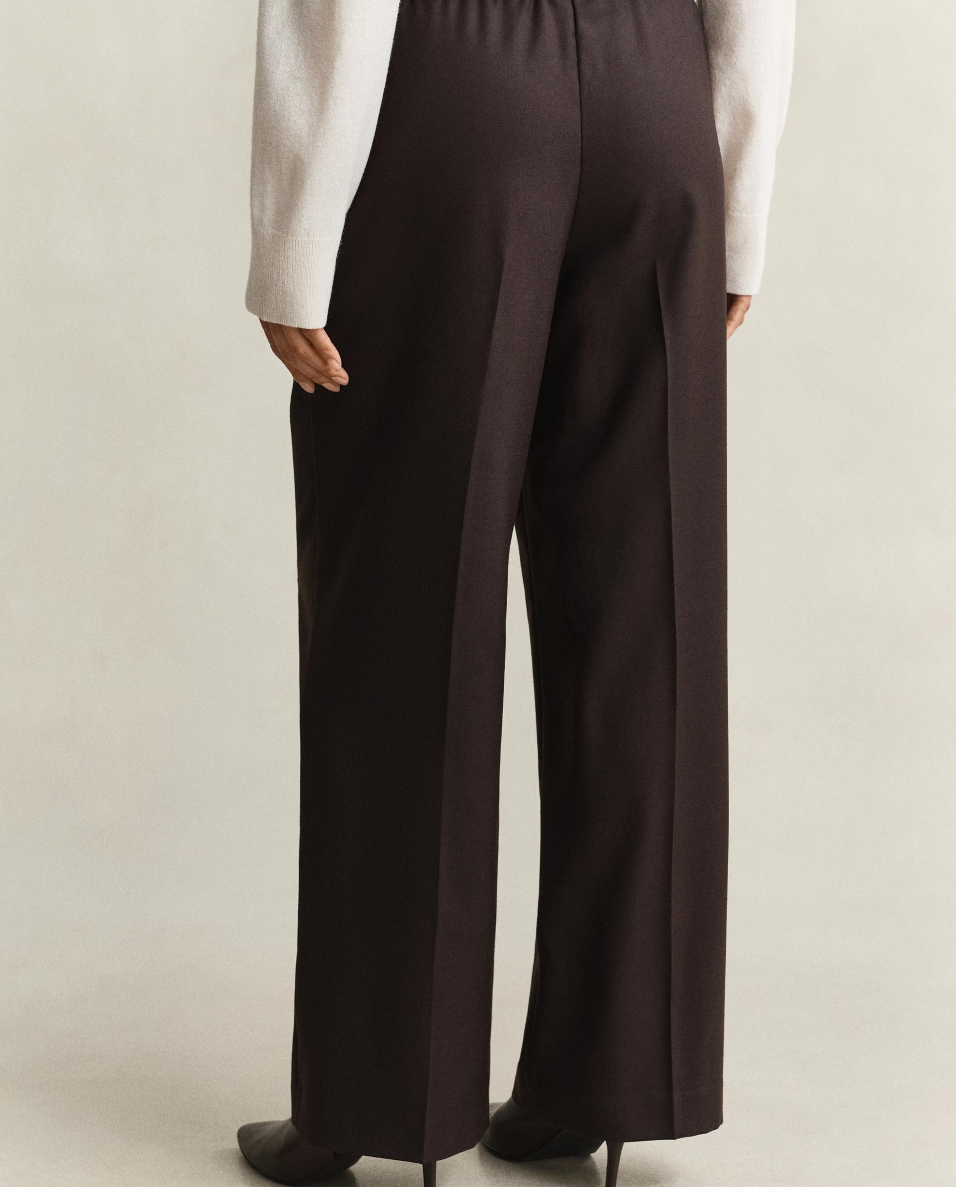 Pantalones anchos de mujer de cintura elástica y bolsillos laterales - Gant - Marrón Marrón-3