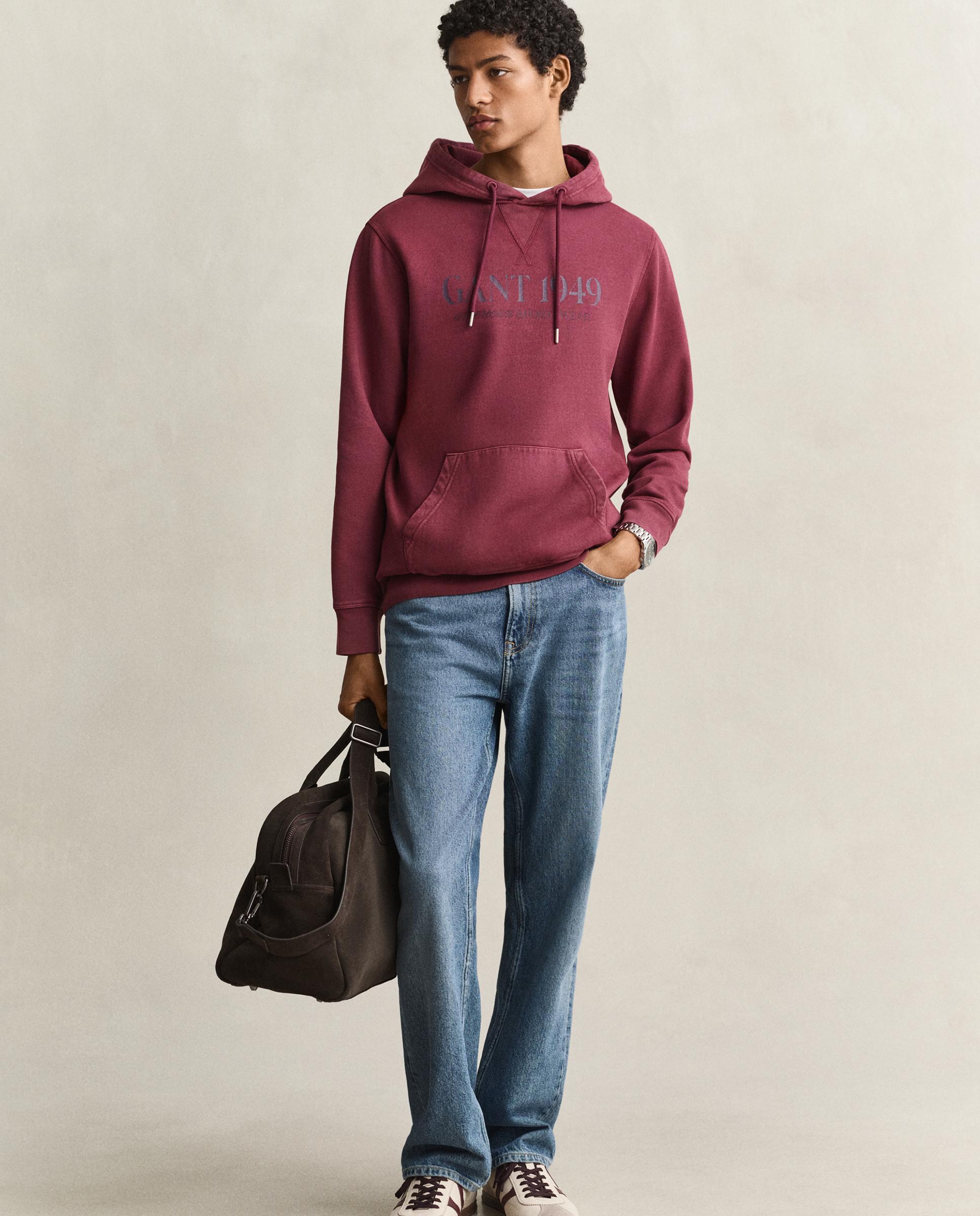 Sudadera con capucha de hombre con bolsillo de canguro y print frontal - Gant - Granate Granate-2
