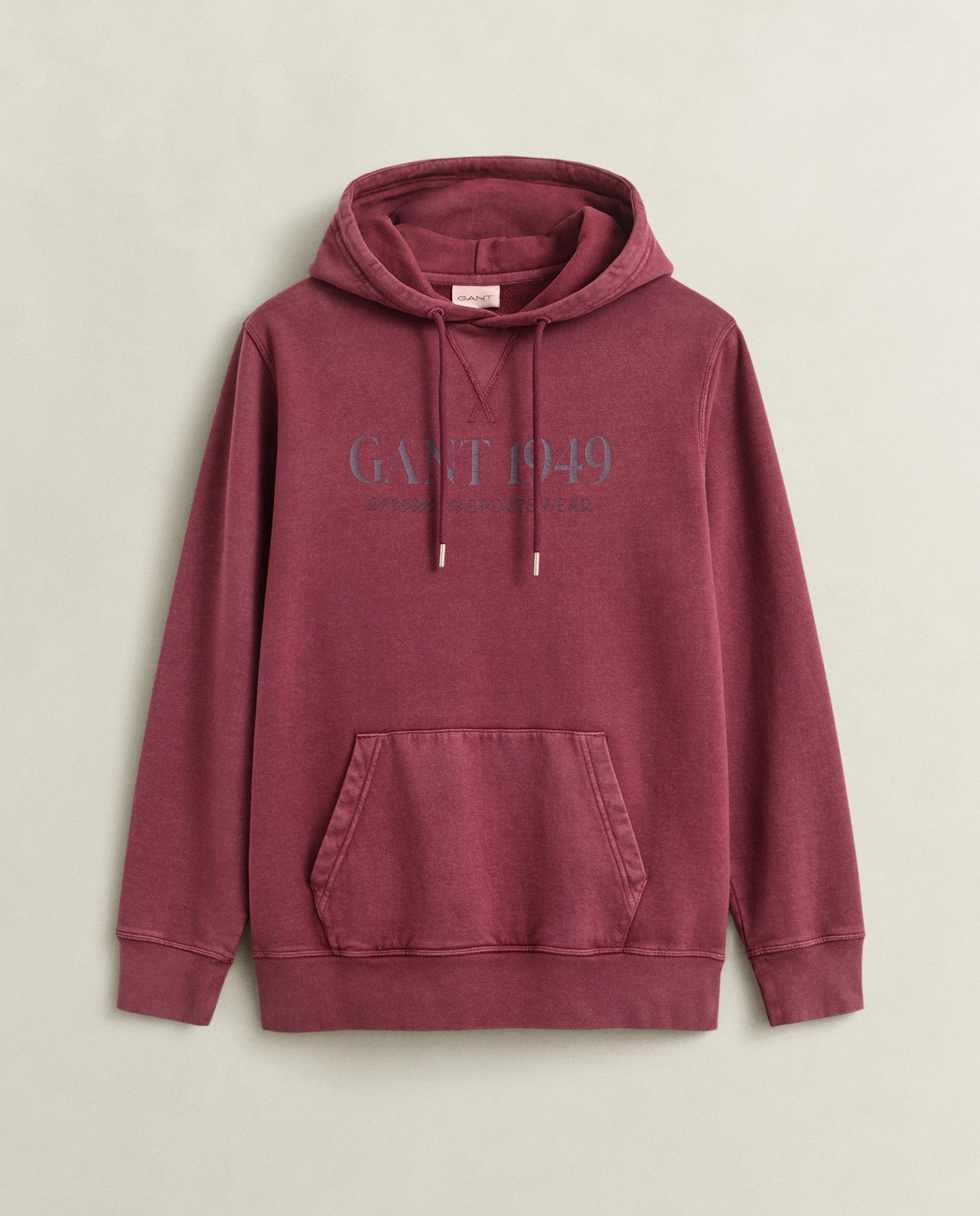 Sudadera con capucha de hombre con bolsillo de canguro y print frontal - Gant - Granate Granate-4