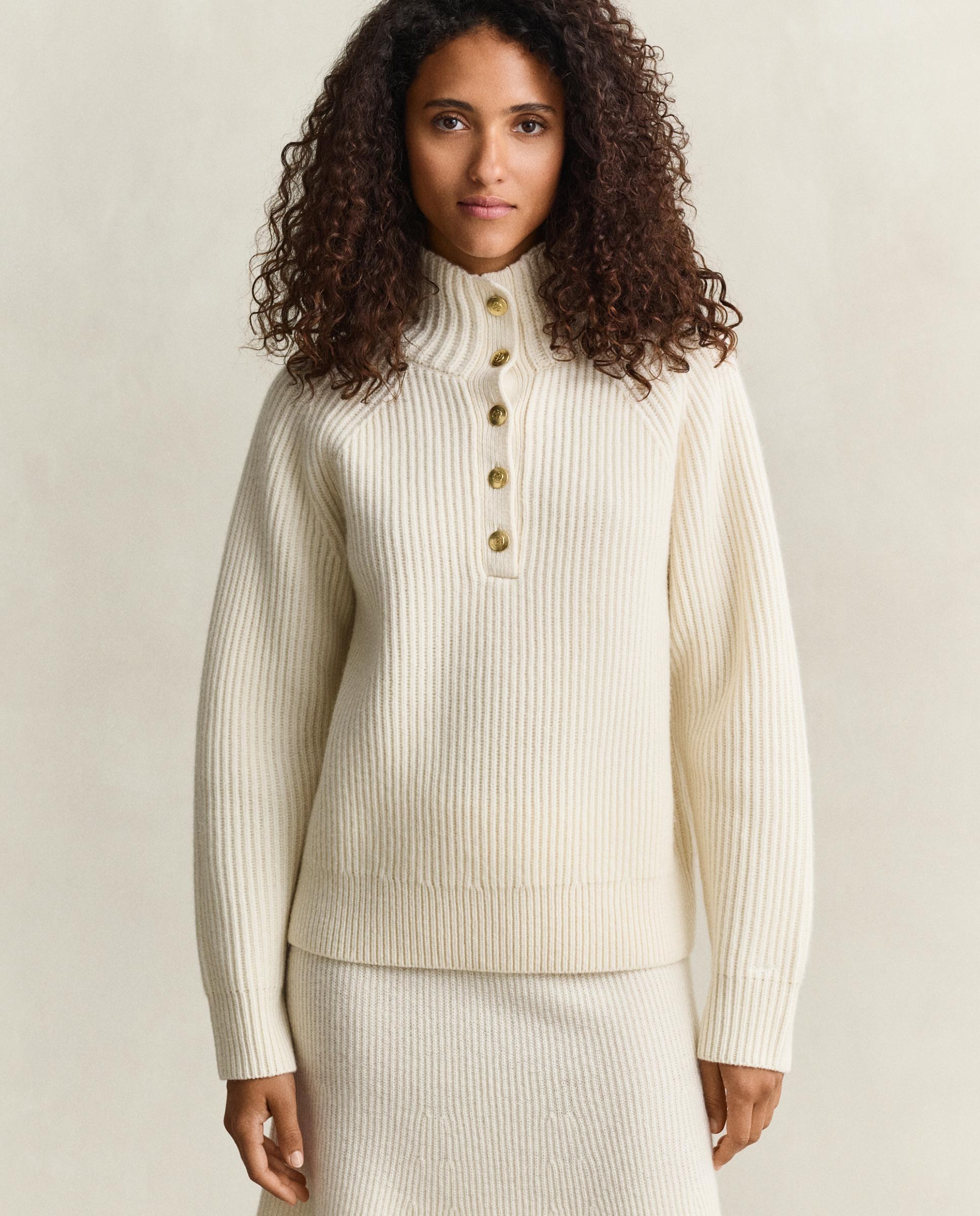 Jersey de mujer de cuello alto con botones - Gant - Blanco Blanco-1