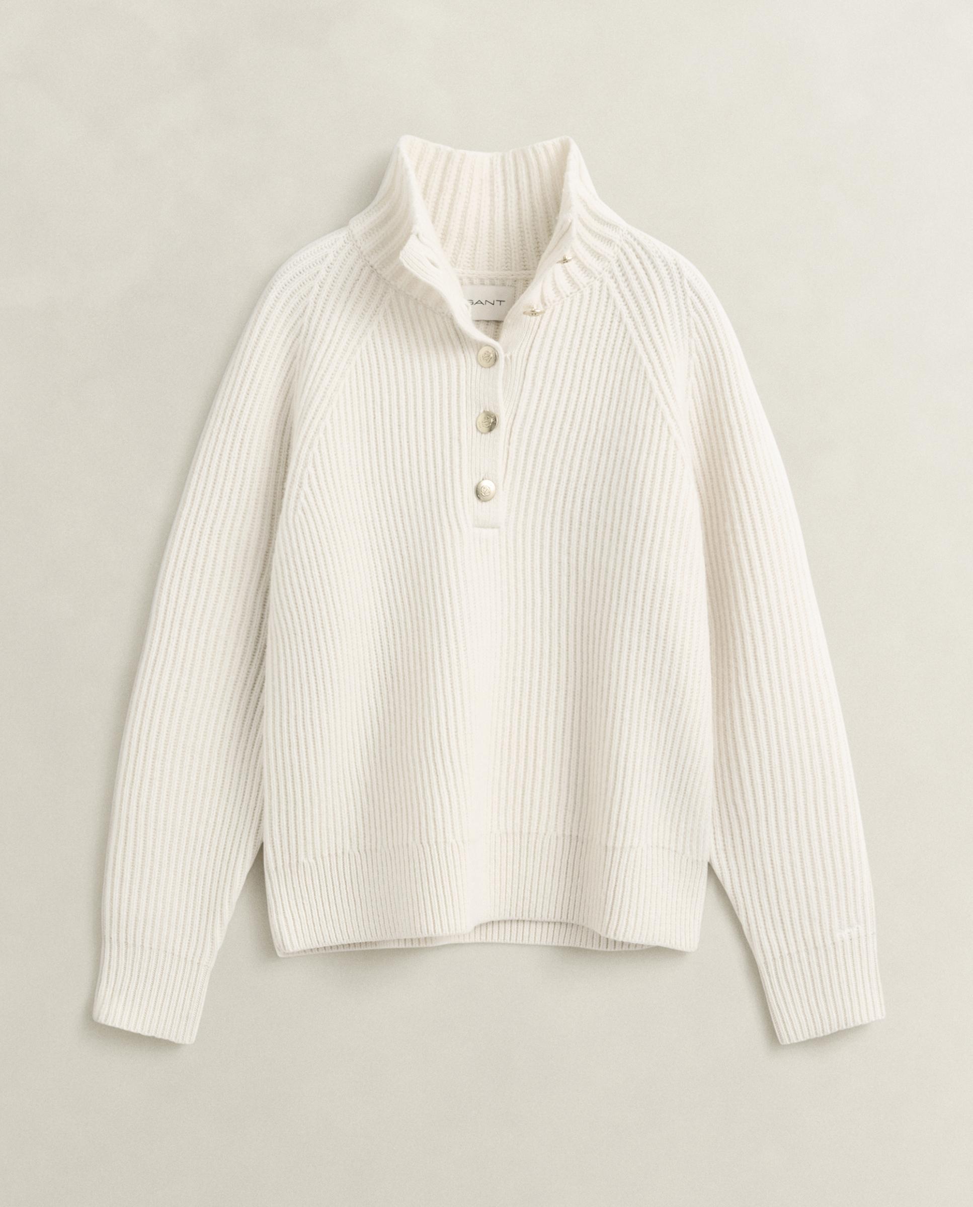 Jersey de mujer de cuello alto con botones - Gant - Blanco Blanco-4