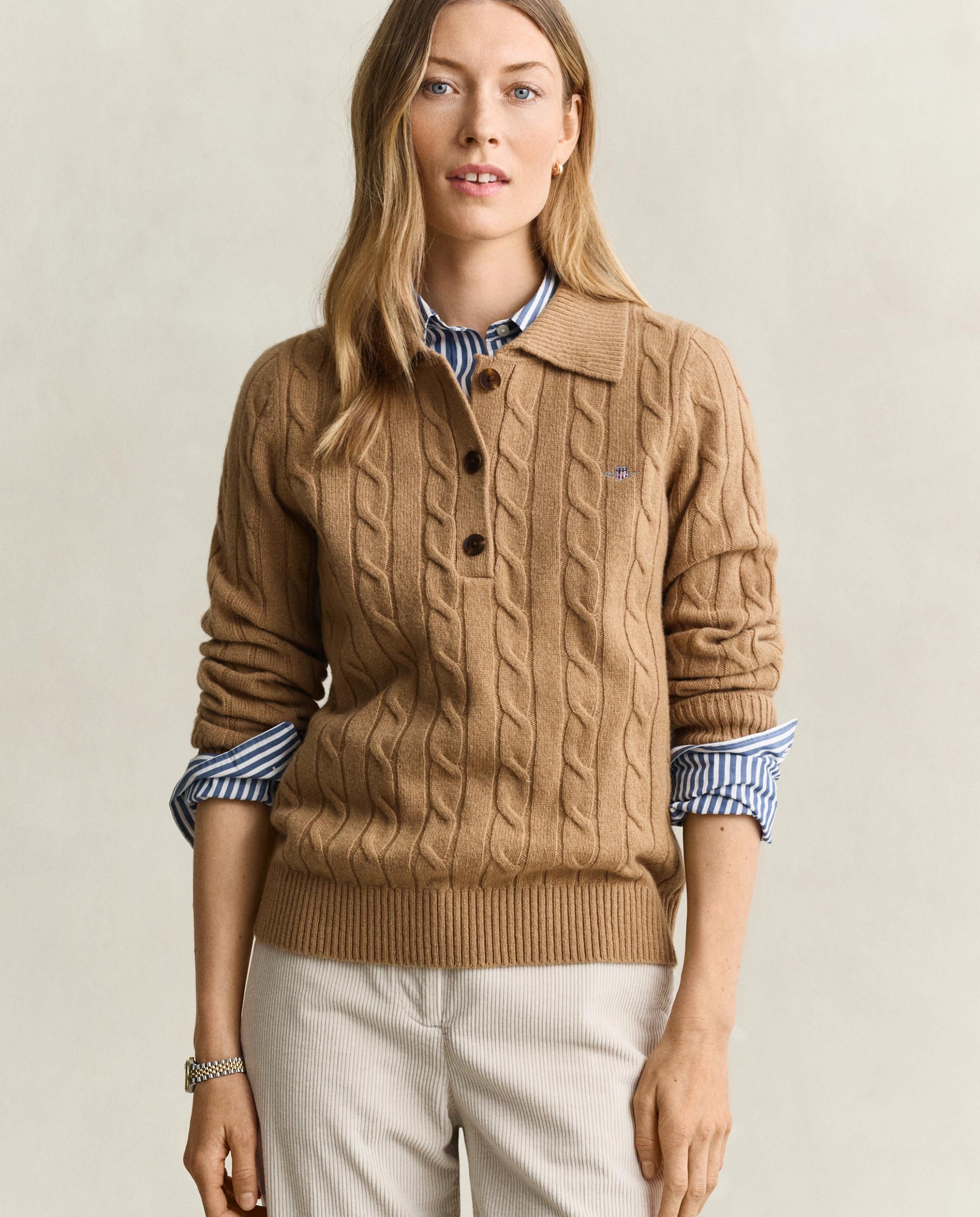 Jersey de mujer de punto de ochos y logo en pecho - Gant - Marrón Marrón-1
