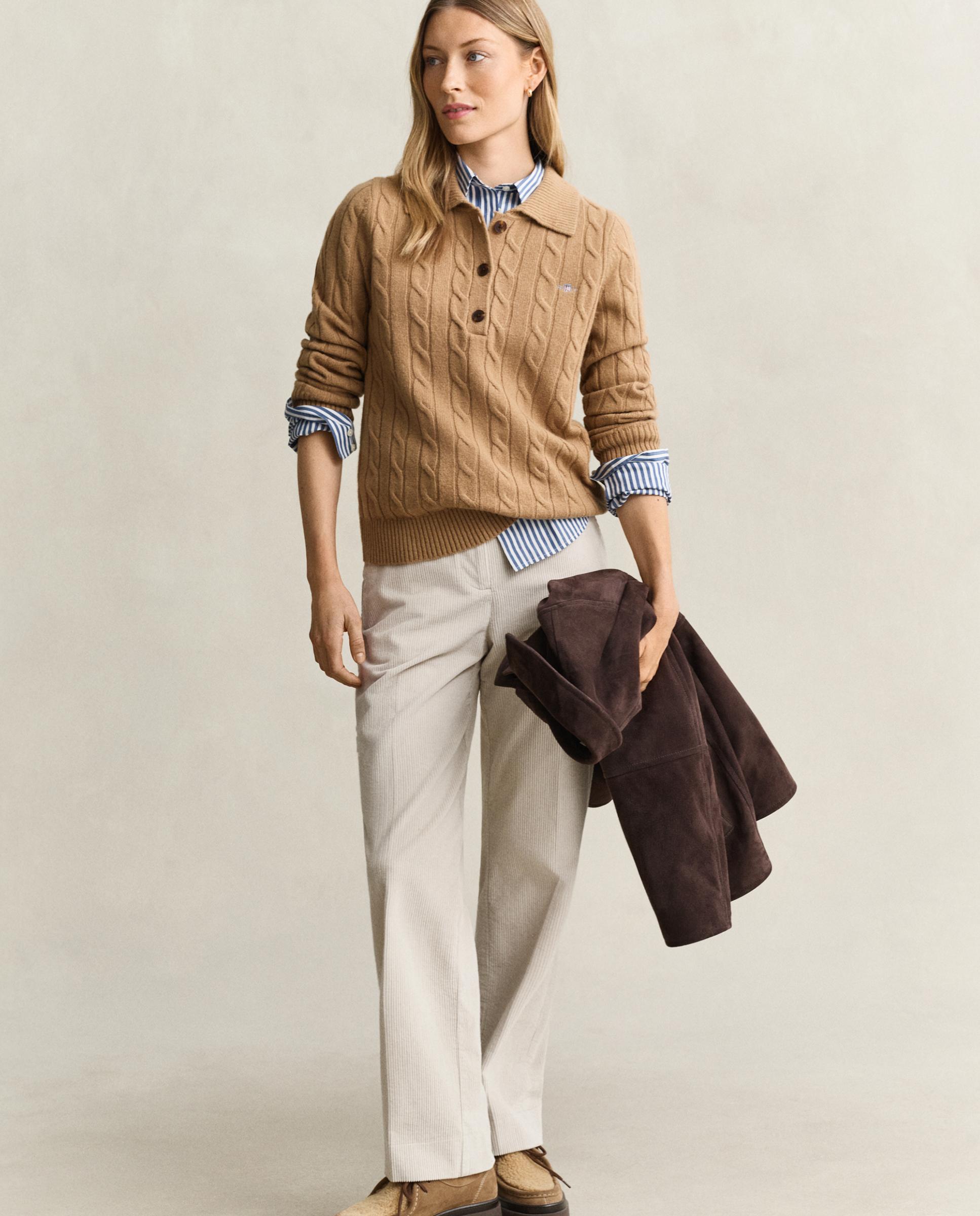 Jersey de mujer de punto de ochos y logo en pecho - Gant - Marrón Marrón-3