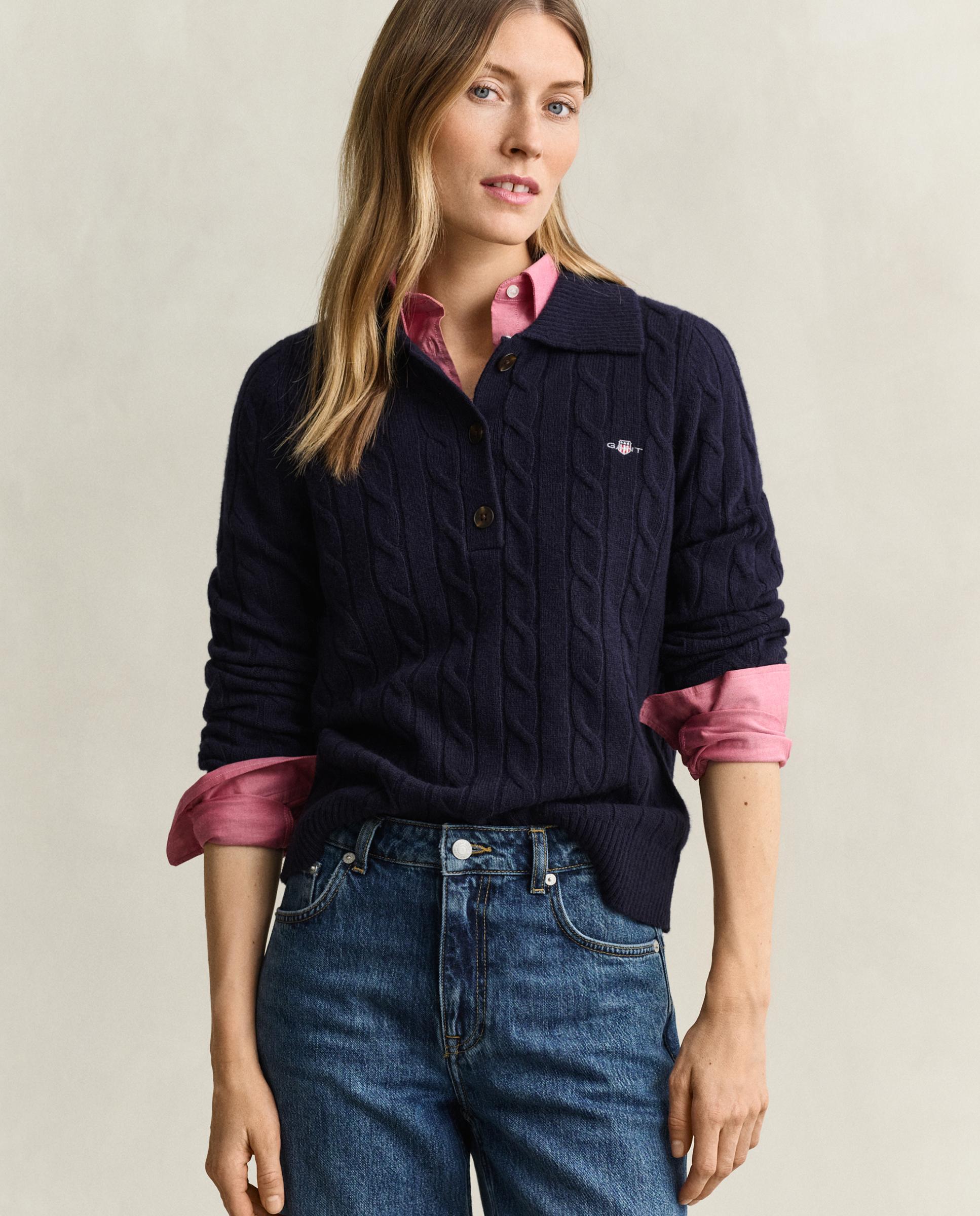 Jersey de mujer de punto de ochos y logo en pecho - Gant - Azul Azul-1