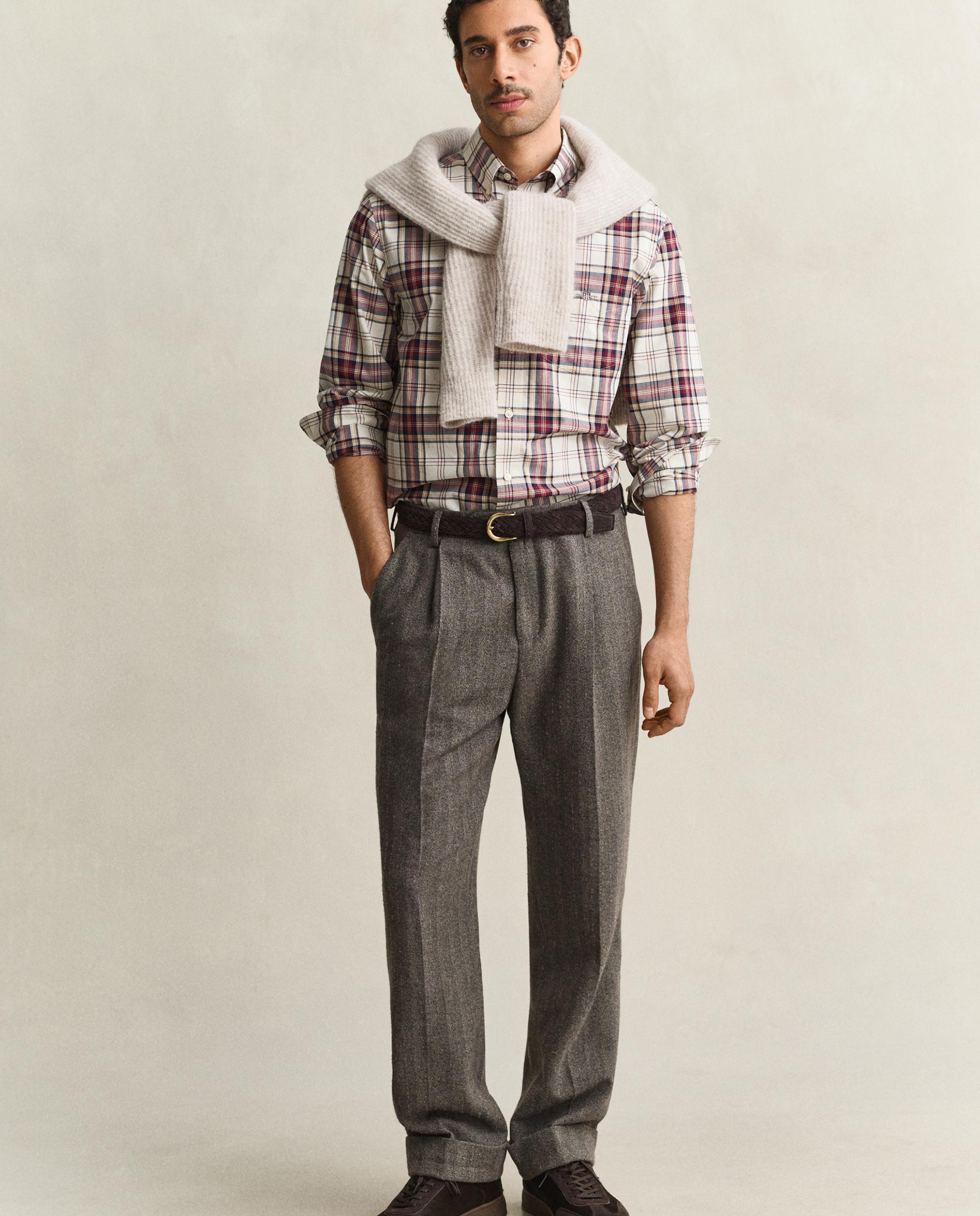 Camisa de cuadros de hombre en popelina con bajo curvo - Gant - Granate Granate-2