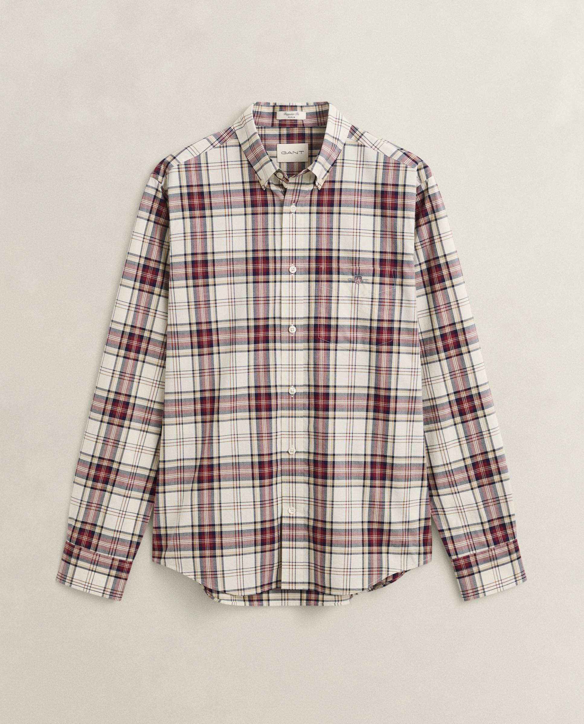 Camisa de cuadros de hombre en popelina con bajo curvo - Gant - Granate Granate-4