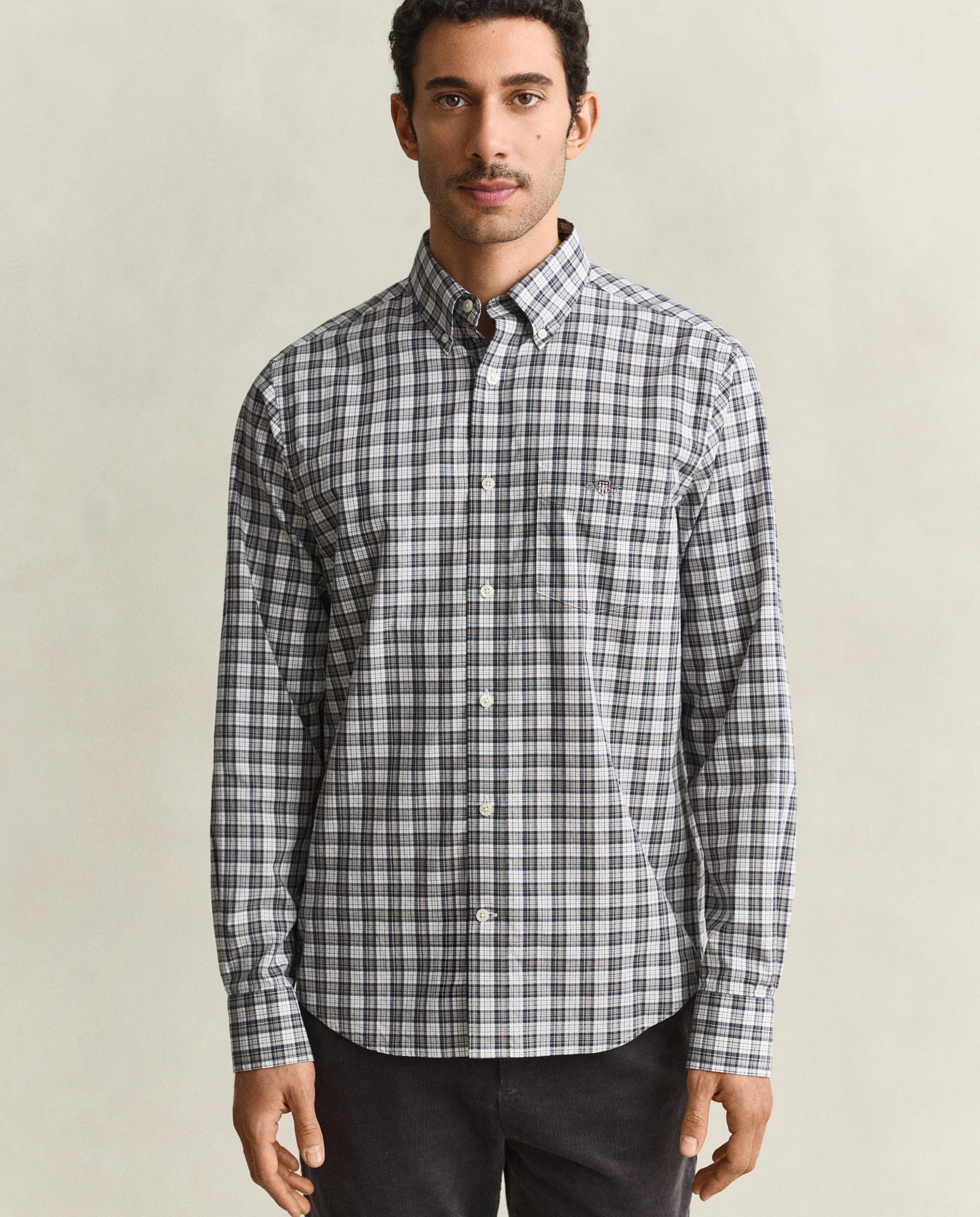 Camisa de cuadros de hombre en popelina y logo gant bordado - Azul Azul-1