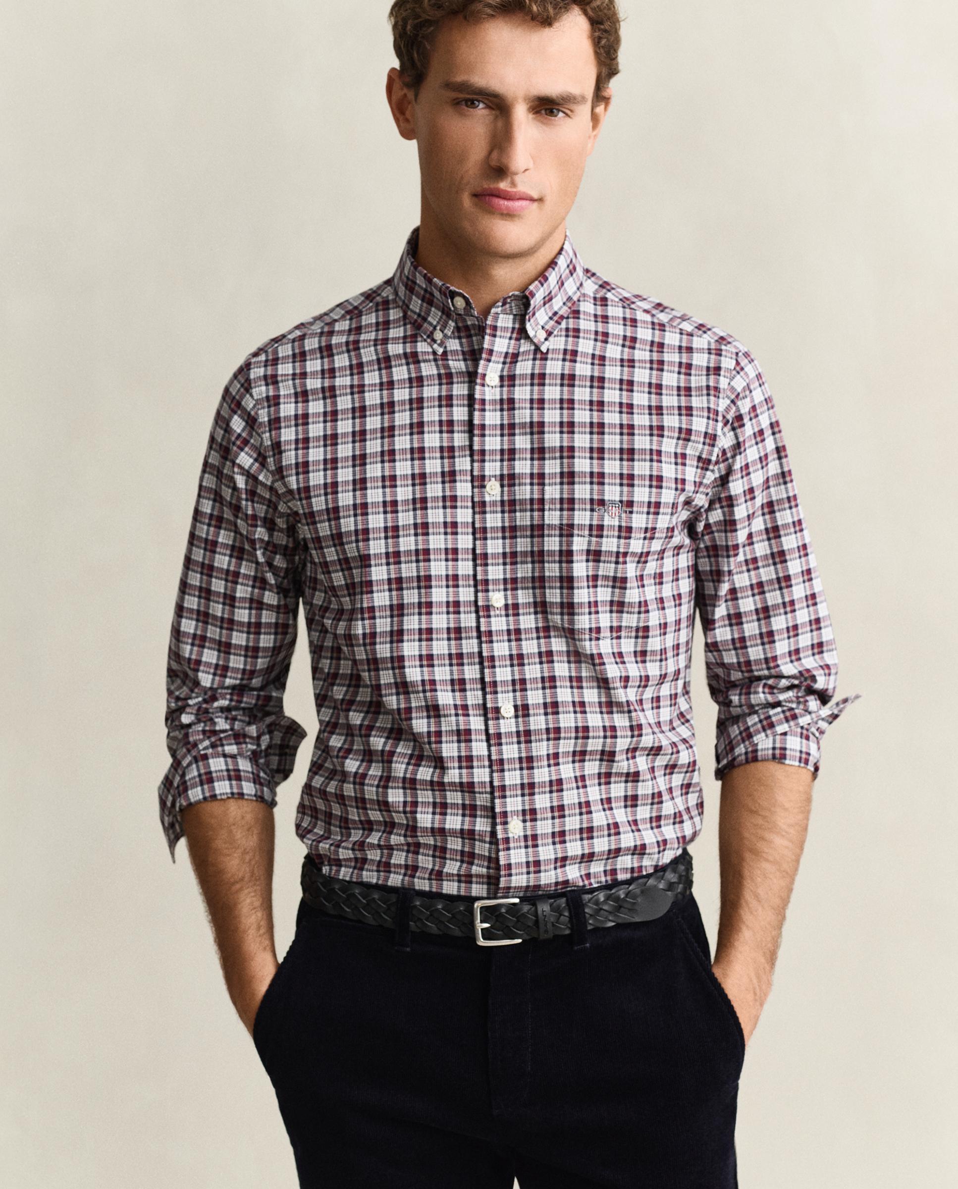 Imagen 0 de Camisa de cuadros de hombre en popelina y logo gant bordado Granate