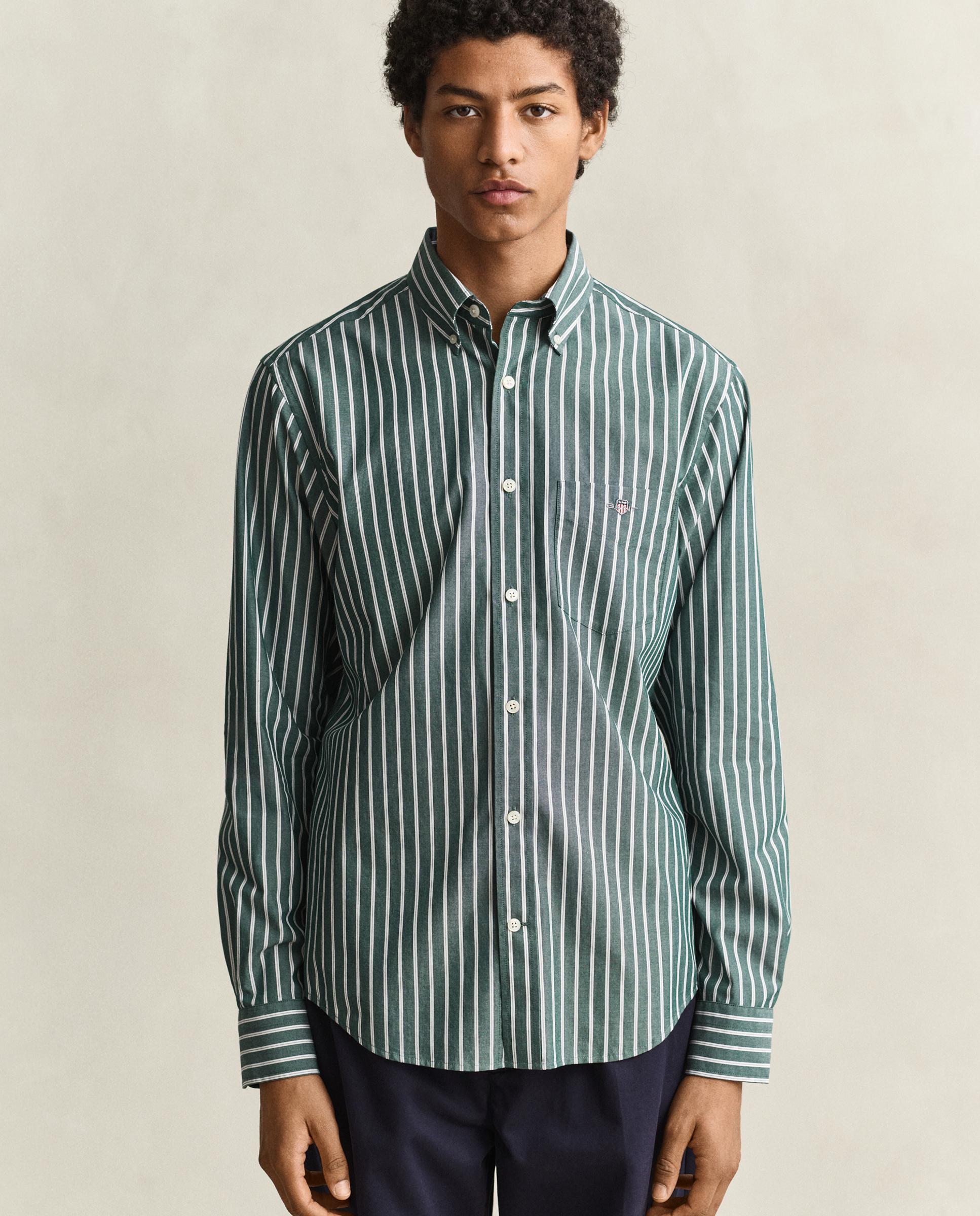 Camisa de hombre a rayas con bolsillo en el pecho - Gant - Verde grisáceo Verde grisáceo-1