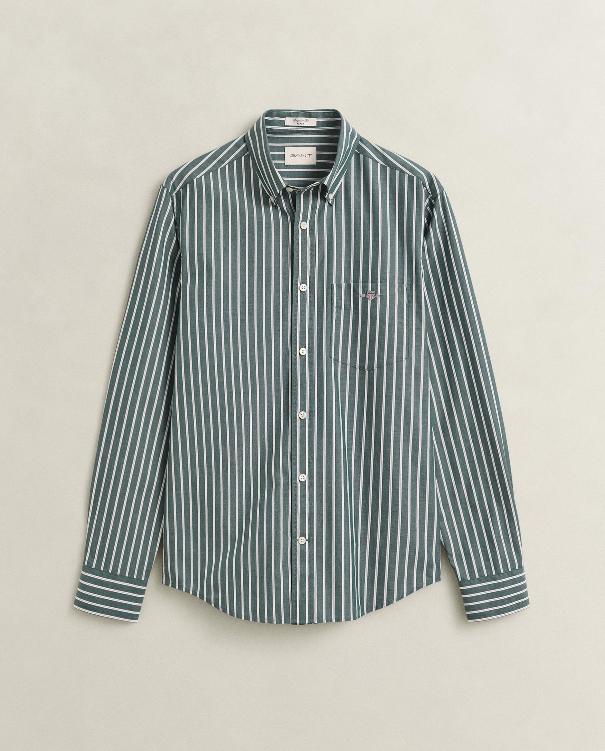 Camisa de hombre a rayas con bolsillo en el pecho - Gant - Verde grisáceo Verde grisáceo-4