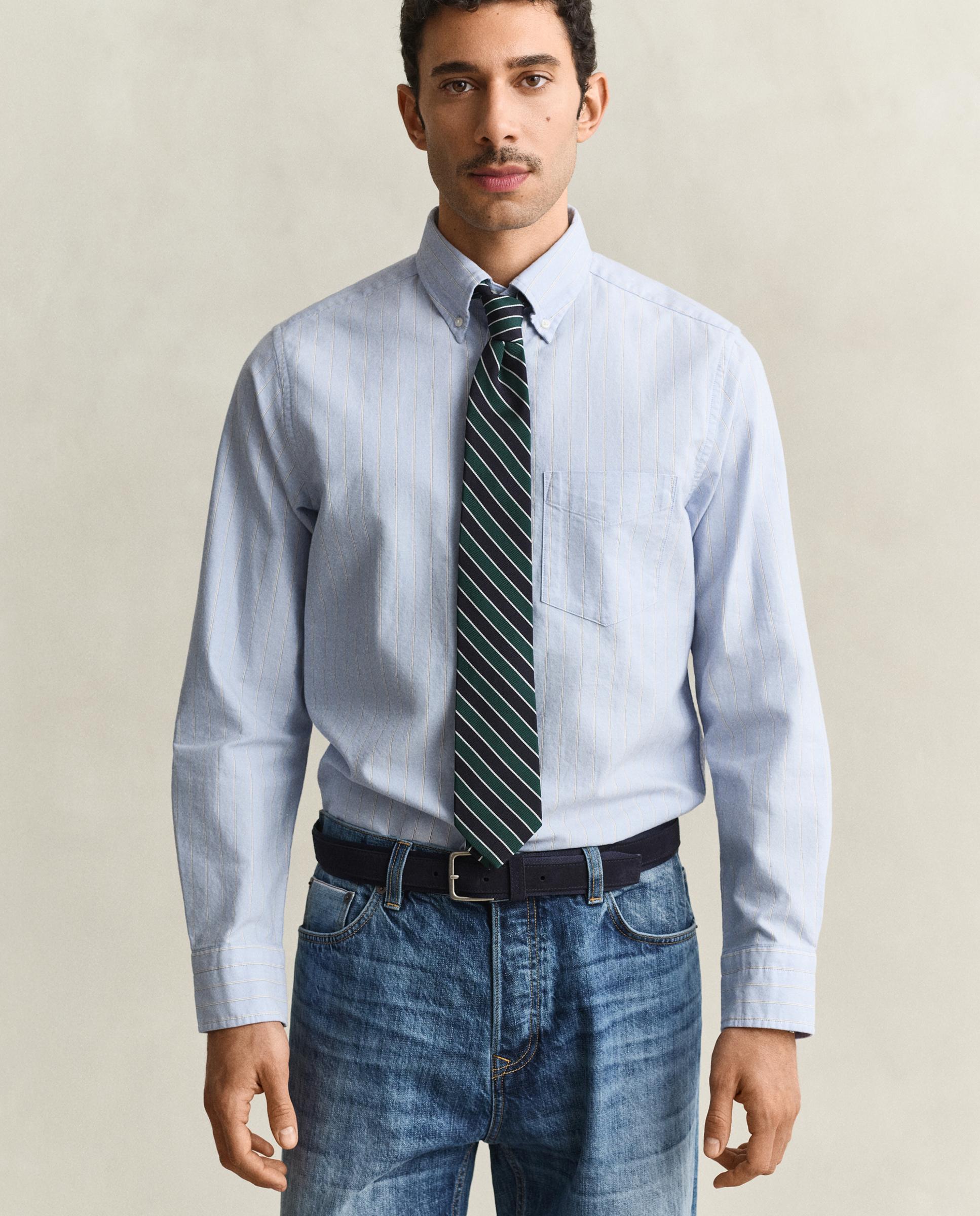 Camisa oxford de hombre a rayas con bolsillo en el pecho - Gant - Azul claro Azul claro-1
