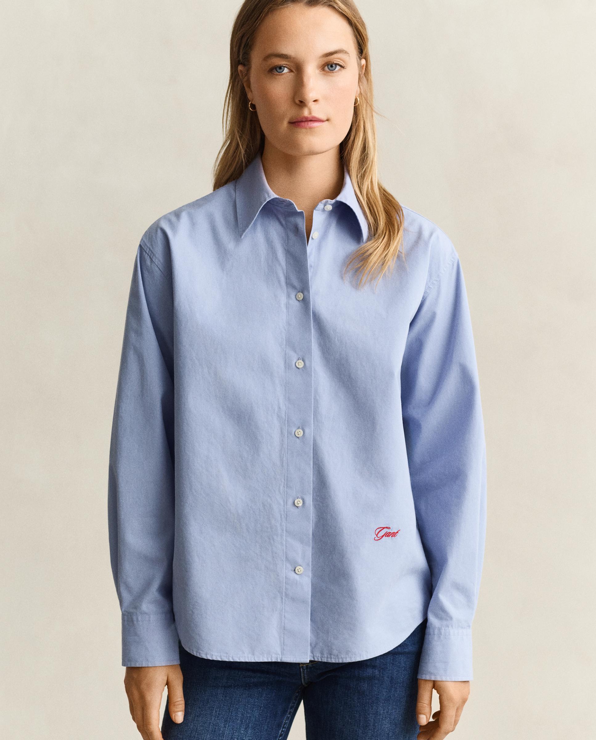 Imagen 0 de Camisa de mujer relaxed con detalle bordado Azul