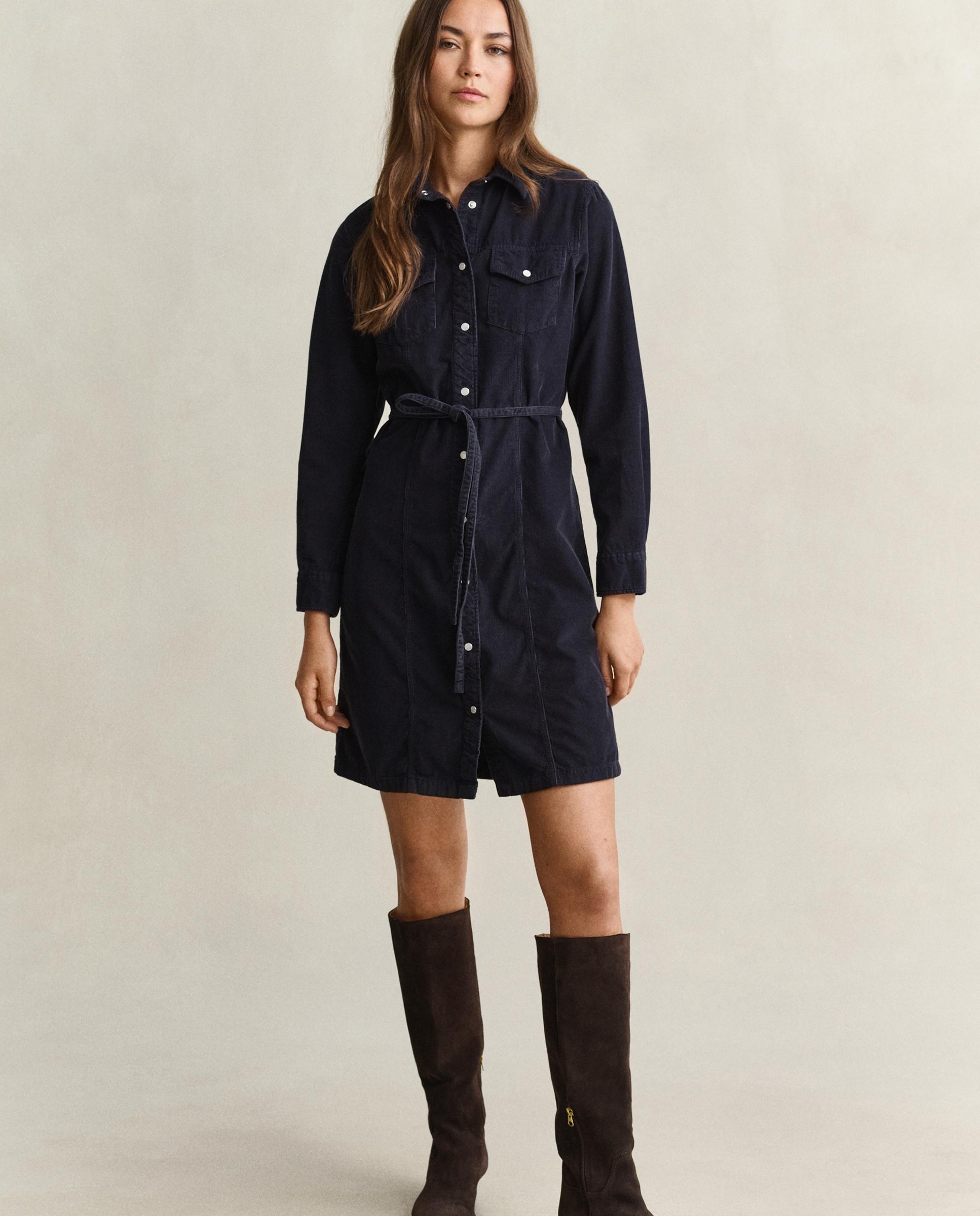 Vestido midi camisero con cinturón - Gant - Azul Azul-1