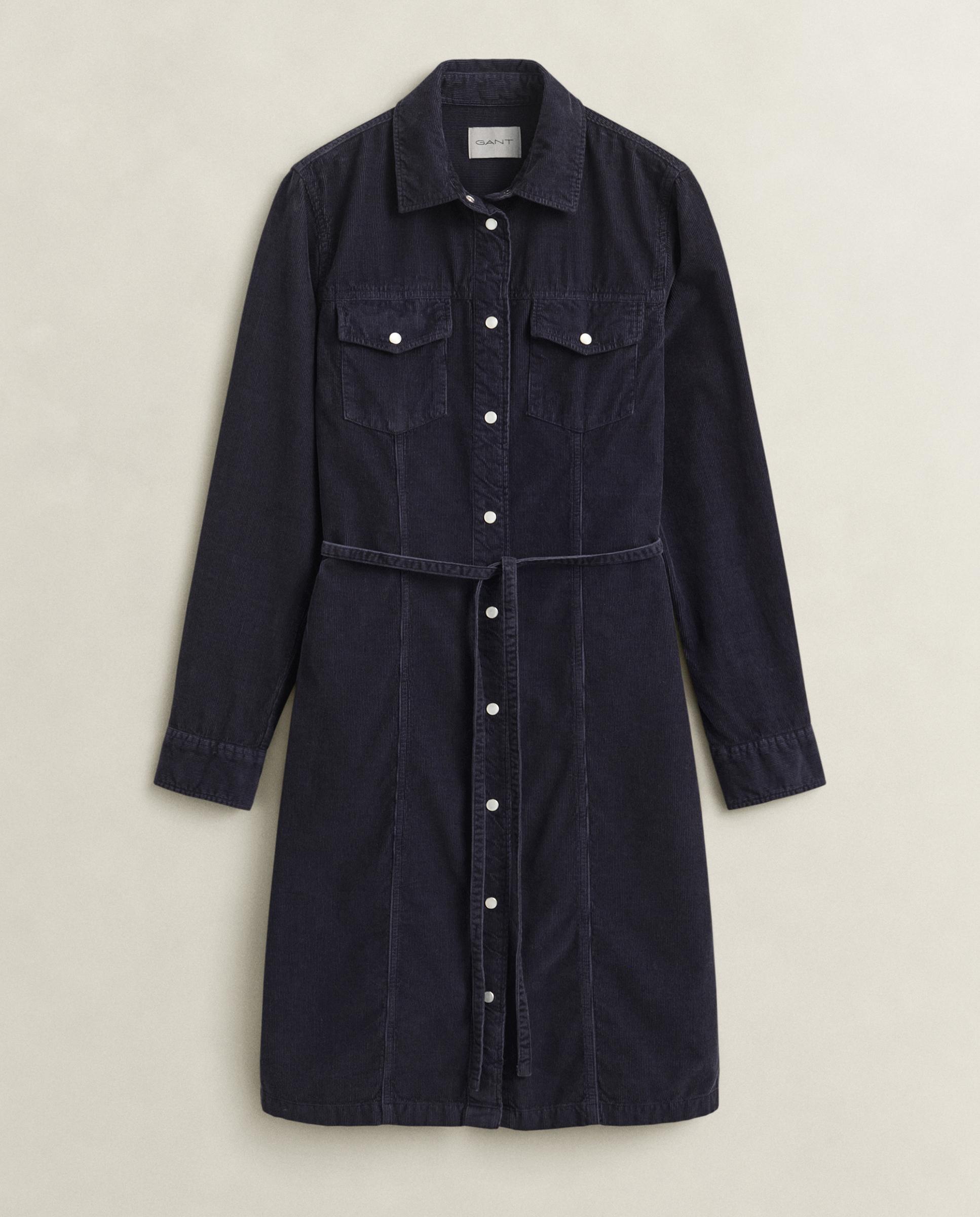Vestido midi camisero con cinturón - Gant - Azul Azul-4
