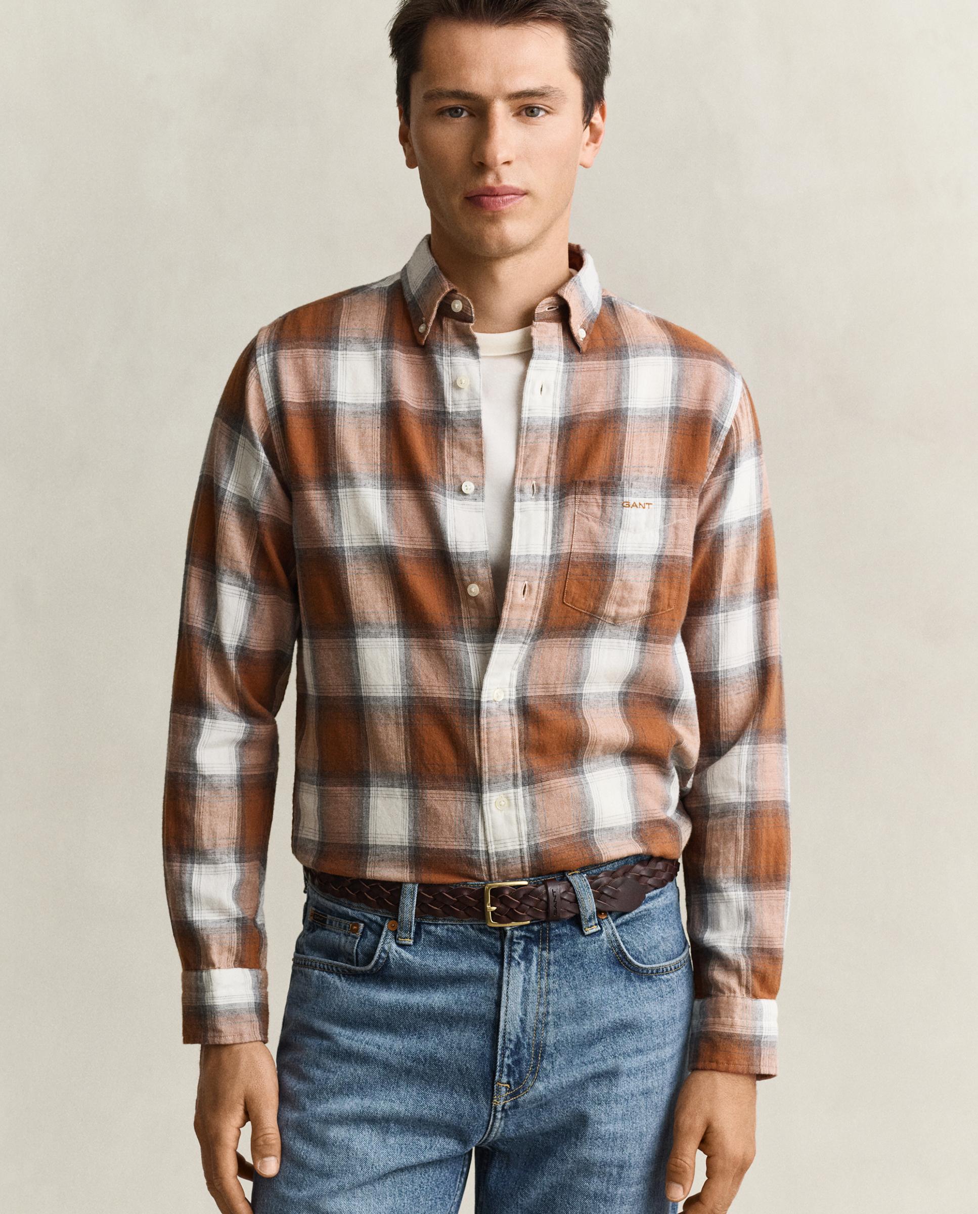 Camisa de cuadros de hombre en franela ligera - Gant - Marrón Marrón-1